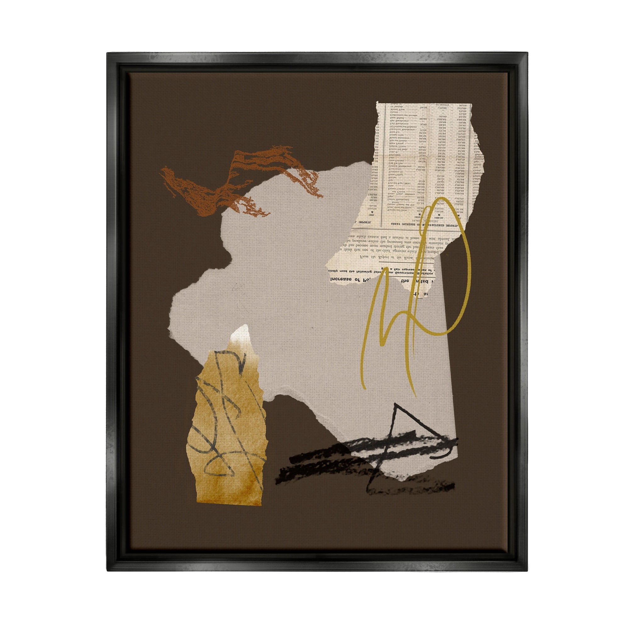 Stupell Industries Abstract Layered Paper Clippings Collage Modern Design Graphic Art Jet Black Floating Framed Canvas Print Wall Art, Design by Melissa Wang