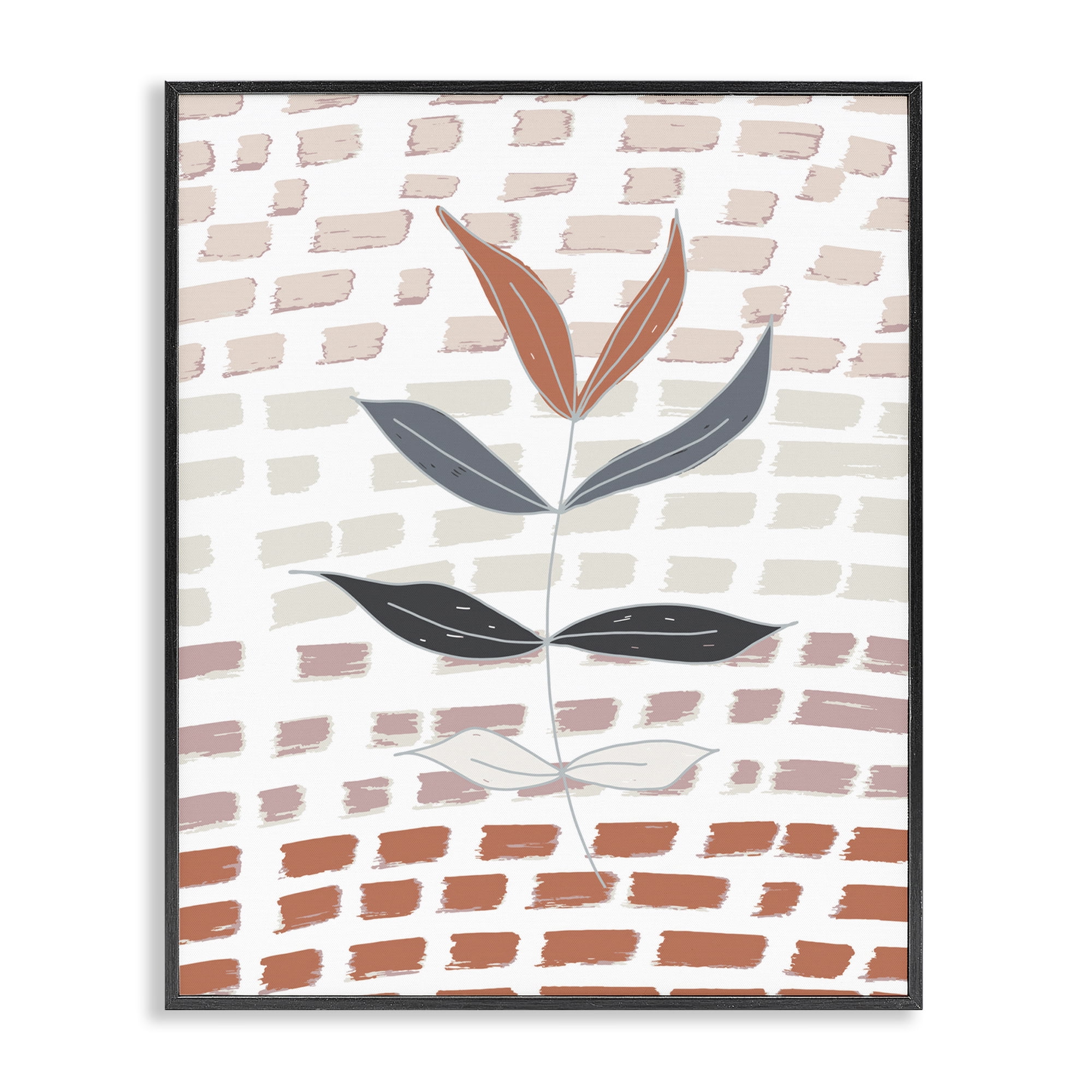 Stupell Industries Abstract Leaf on Pattern Plants & Flowers Painting Black Framed Art Print Wall Art, 24 x 30