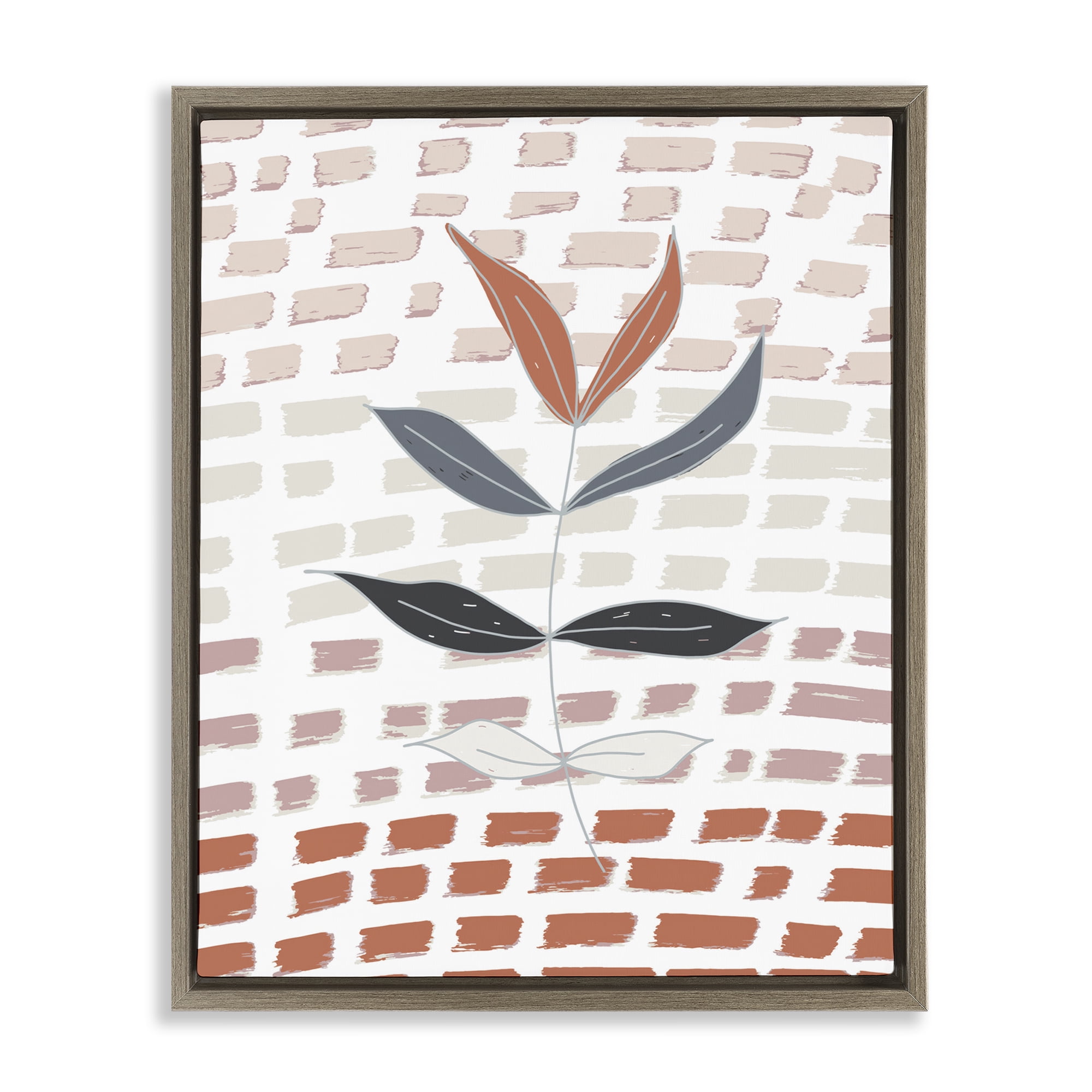Stupell Industries Abstract Leaf on Pattern Plants & Flowers Painting Brown Floater Framed Canvas Art Print Wall Art, 25 x 31