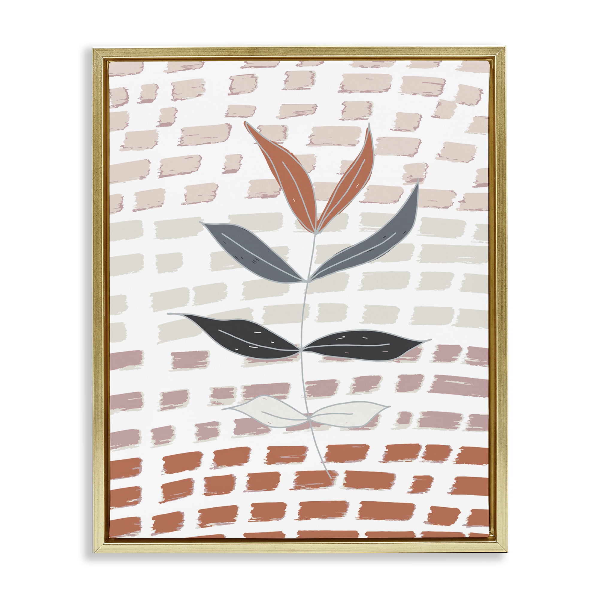 Stupell Industries Abstract Leaf on Pattern Plants & Flowers Painting Gold Floater Framed Canvas Art Print Wall Art, 25 x 31
