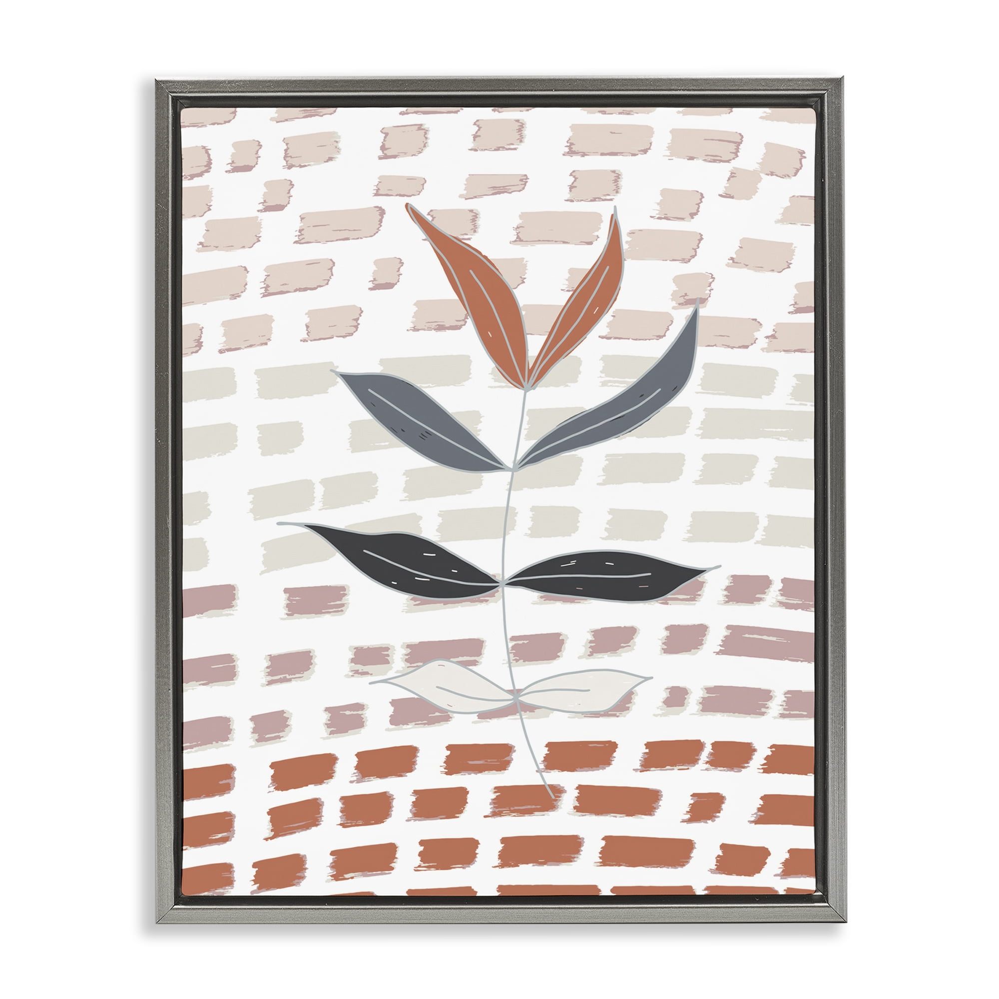 Stupell Industries Abstract Leaf on Pattern Plants & Flowers Painting Gray Floater Framed Canvas Art Print Wall Art, 25 x 31