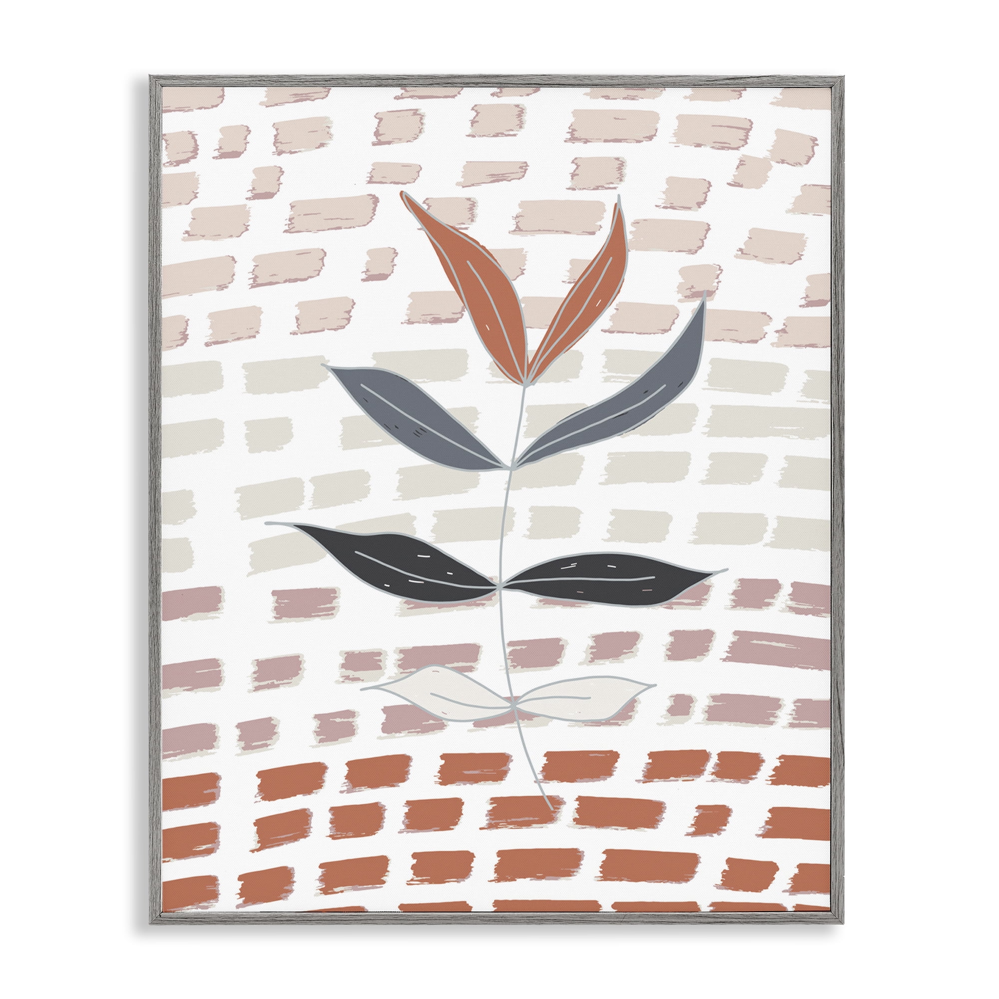 Stupell Industries Abstract Leaf on Pattern Plants & Flowers Painting Gray Framed Art Print Wall Art, 16 x 20