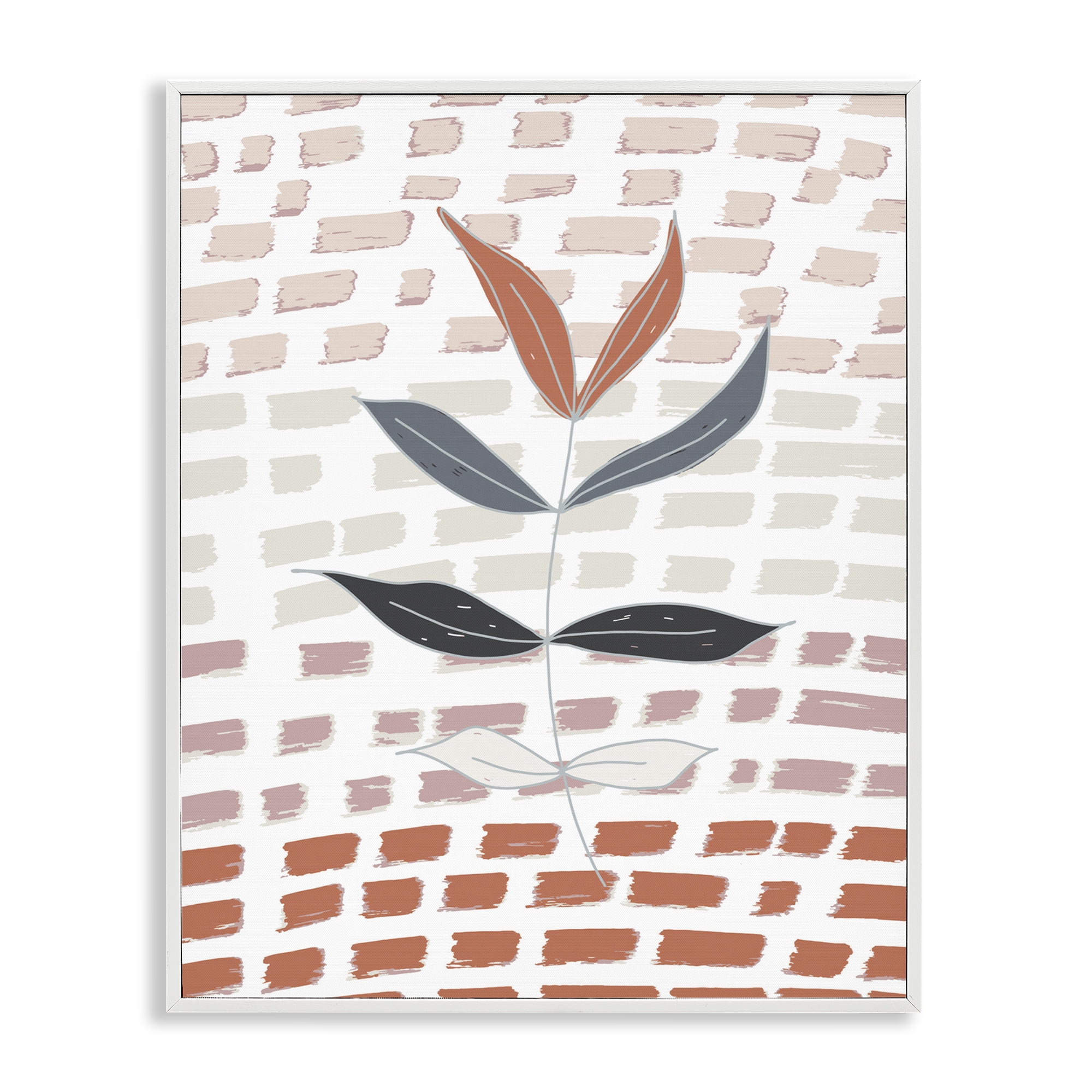 Stupell Industries Abstract Leaf on Pattern Plants & Flowers Painting White Framed Art Print Wall Art, 11 x 14