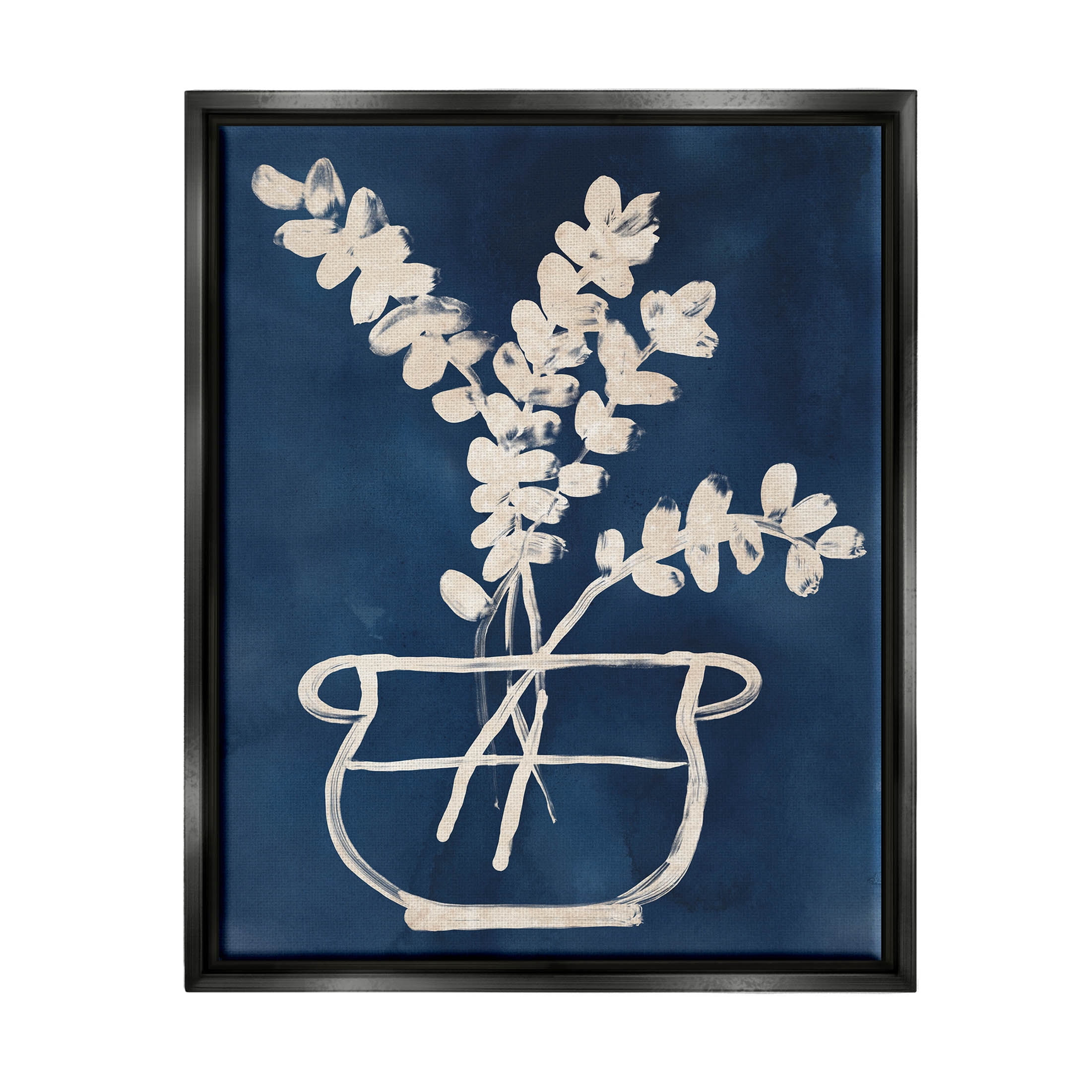 Stupell Industries Abstract Leaves Botanical Outline Graphic Art Jet Black Floating Framed Canvas Print Wall Art, Design by June Erica Vess
