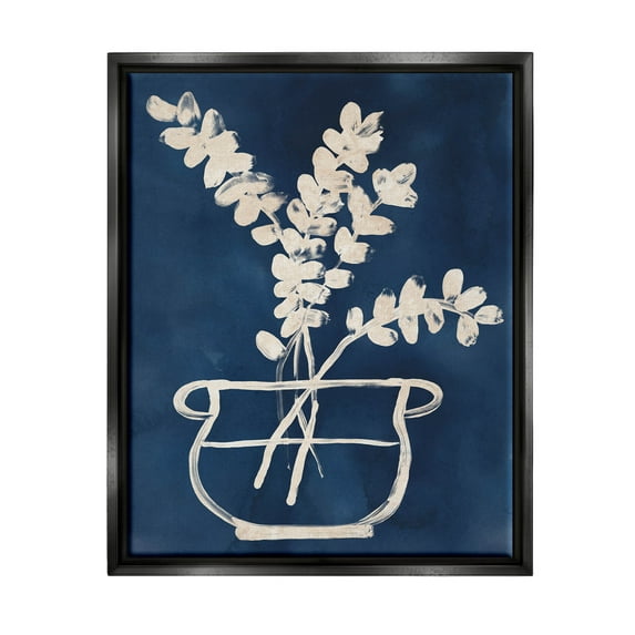 Stupell Industries Abstract Leaves Botanical Outline Graphic Art Jet Black Floating Framed Canvas Print Wall Art, Design by June Erica Vess