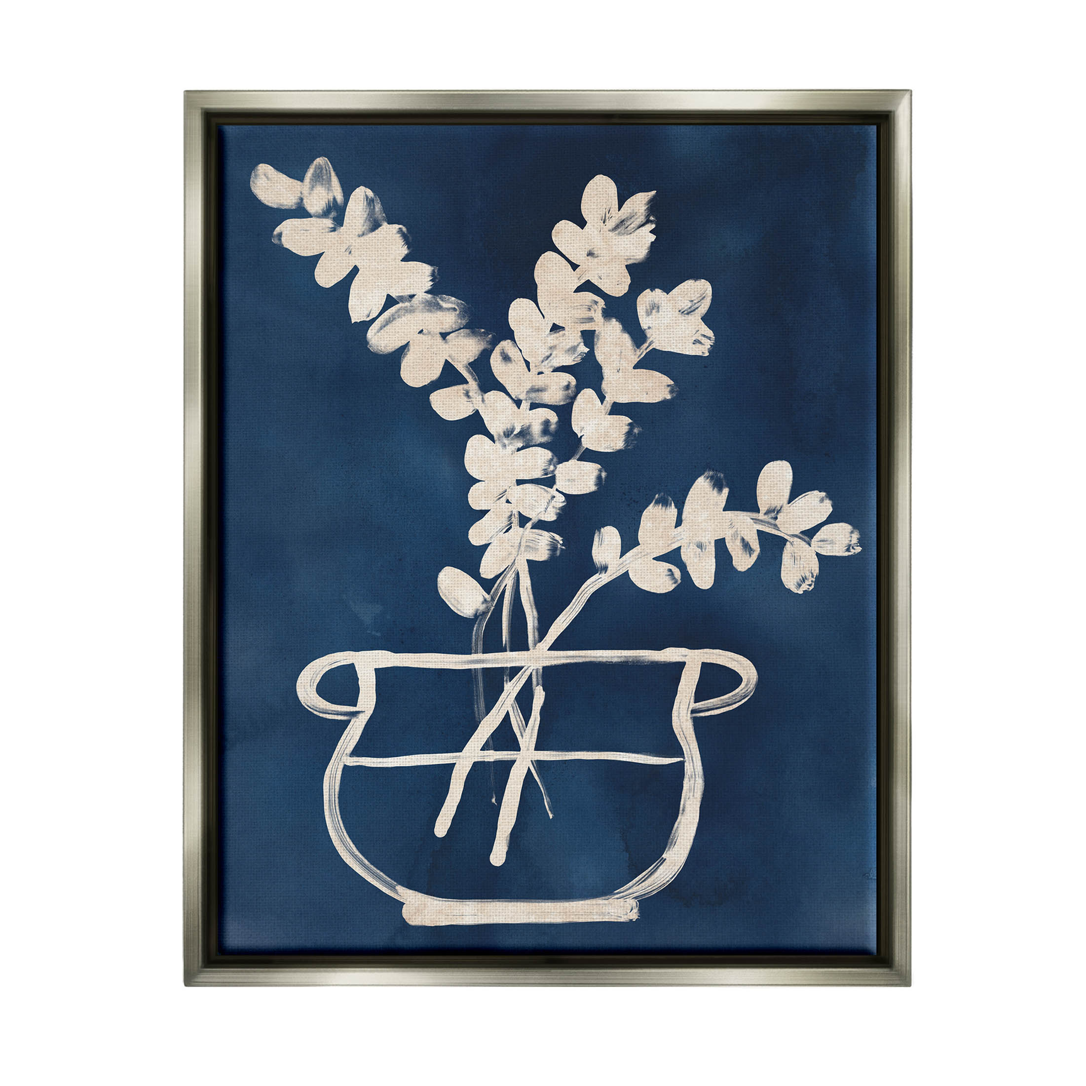 Stupell Industries Abstract Leaves Botanical Outline Graphic Art Luster Gray Floating Framed Canvas Print Wall Art, Design by June Erica Vess