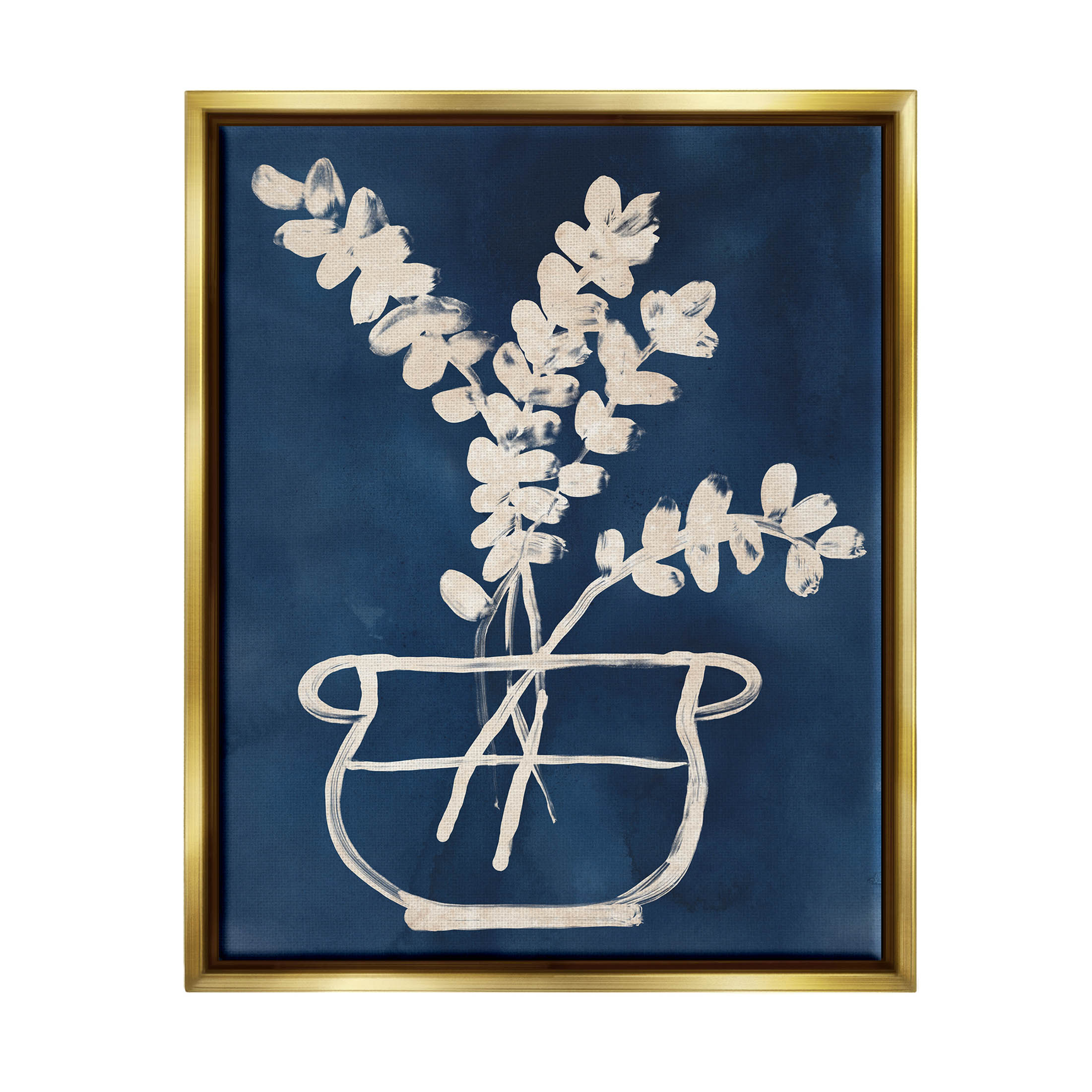 Stupell Industries Abstract Leaves Botanical Outline Graphic Art Metallic Gold Floating Framed Canvas Print Wall Art, Design by June Erica Vess