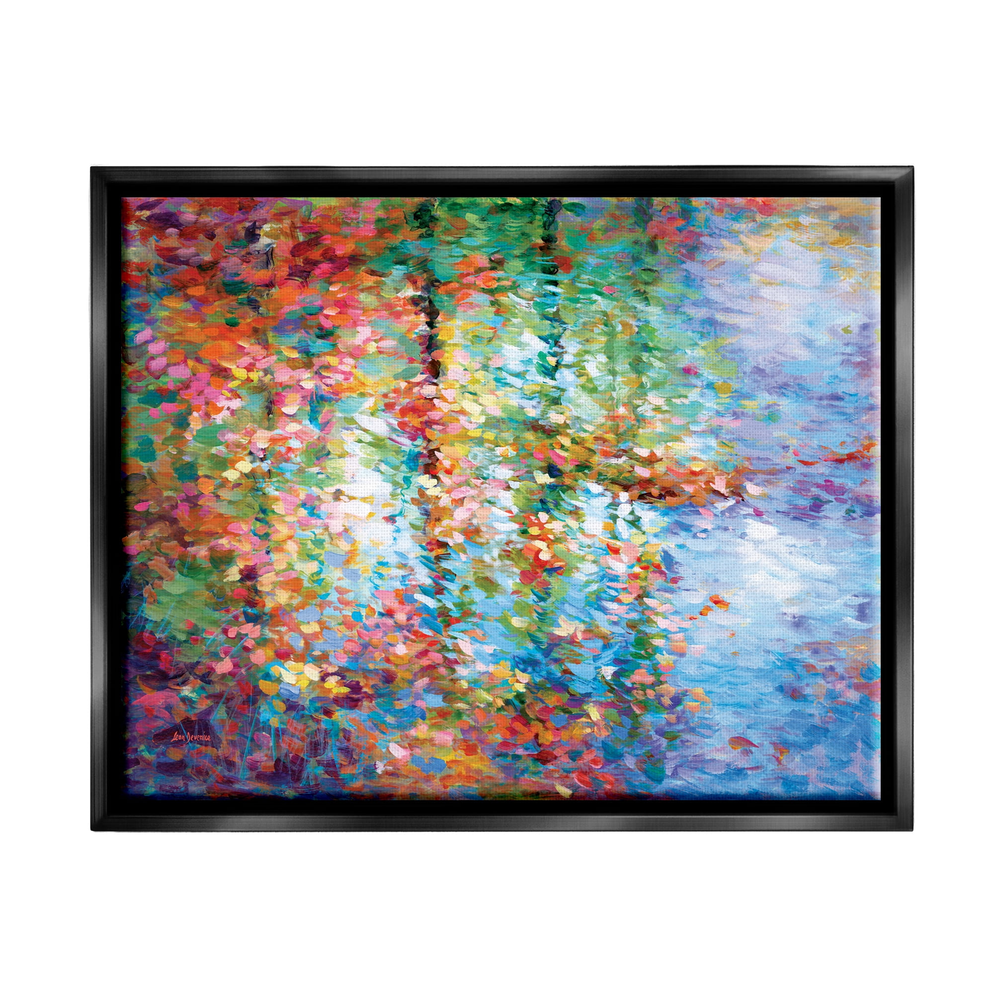 Stupell Industries Abstract Leaves Colorful Reflections Landscape Painting Black Floater Framed Canvas Art Print Wall Art, 31 x 25