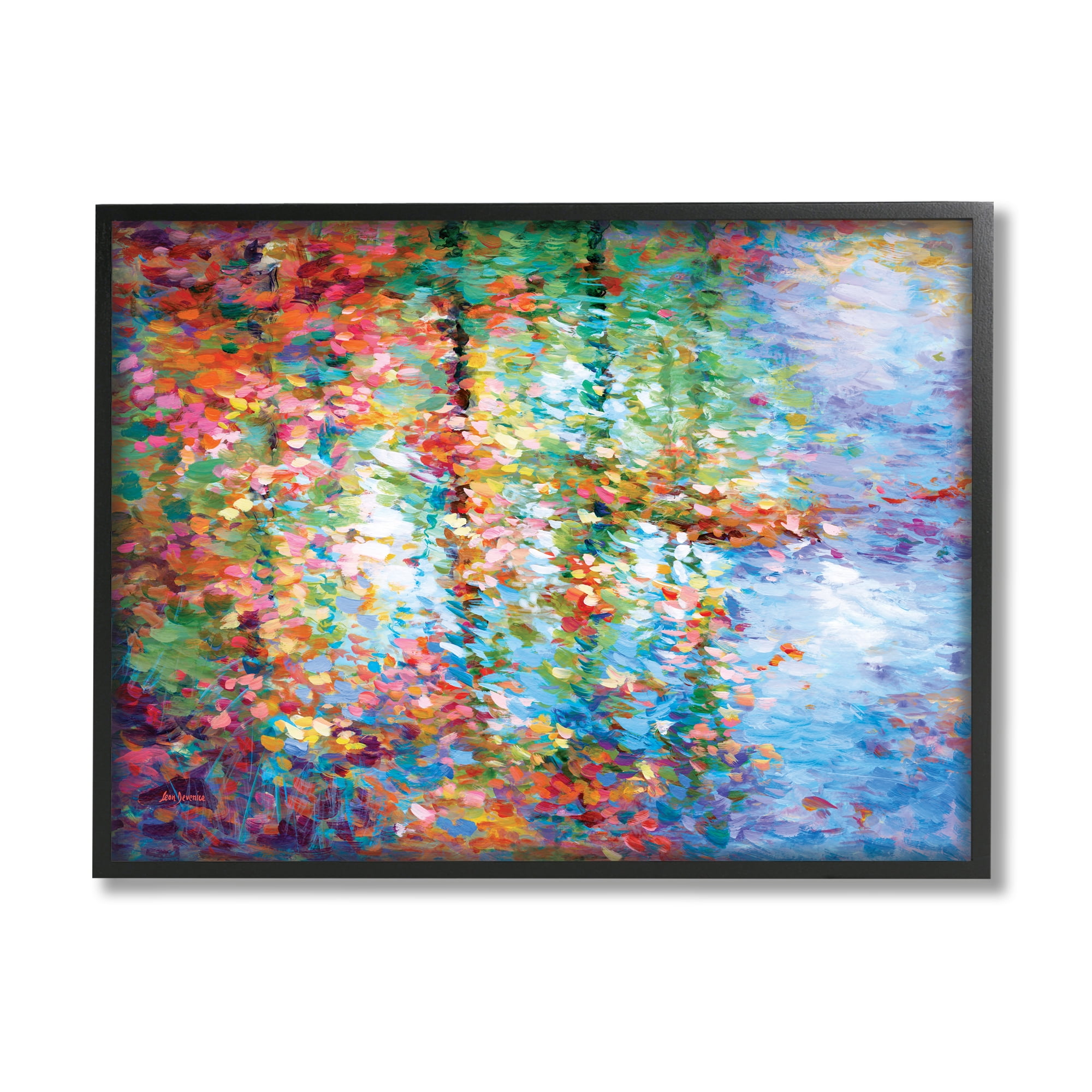 Stupell Industries Abstract Leaves Colorful Reflections Landscape Painting Black Framed Art Print Wall Art, 30 x 24