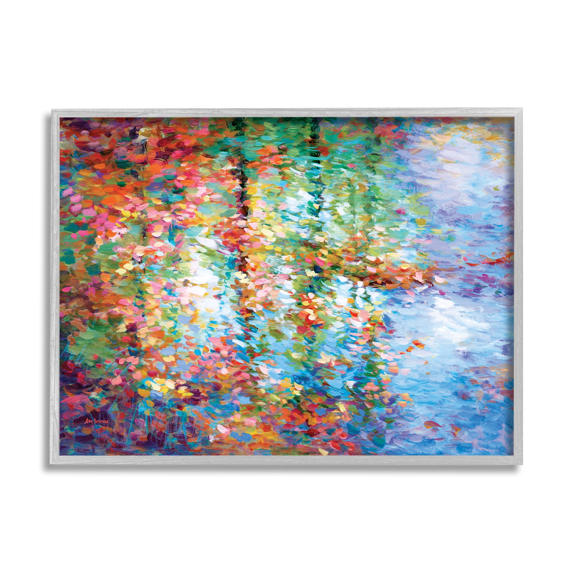 Stupell Industries Abstract Leaves Colorful Reflections Landscape Painting Gray Framed Art Print Wall Art, 20 x 16