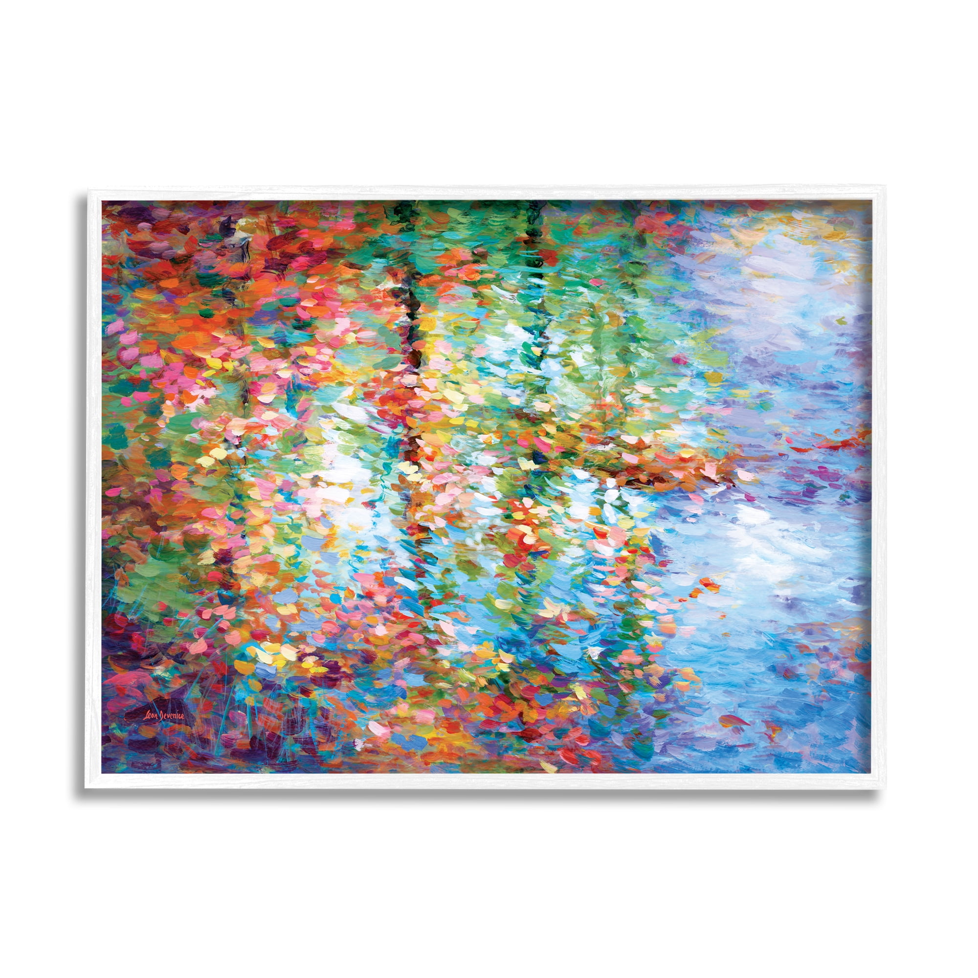 Stupell Industries Abstract Leaves Colorful Reflections Landscape Painting White Framed Art Print Wall Art, 20 x 16