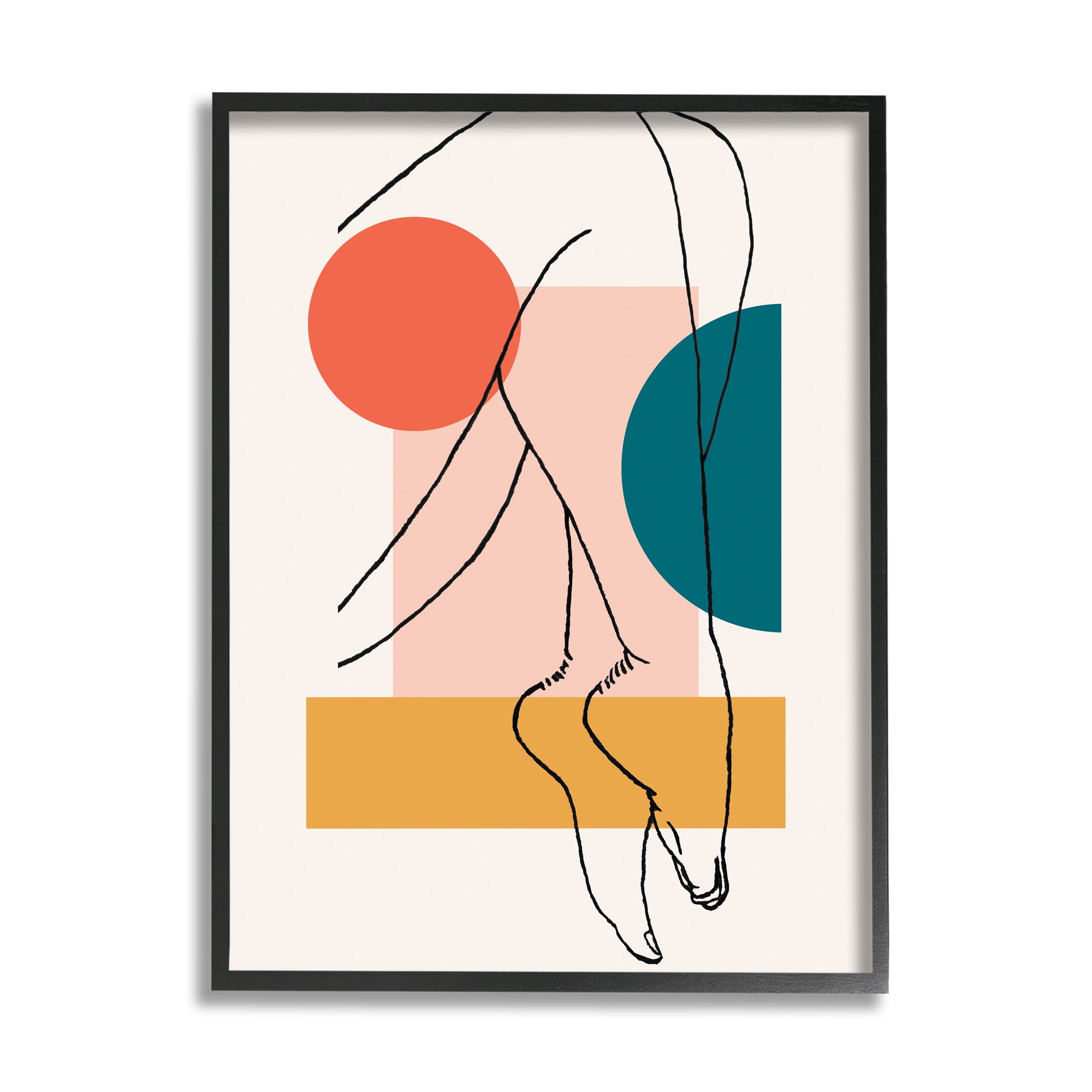 Stupell Industries Abstract Legs over Bold Geometric Blocked Shapes Novelty Painting Black Framed Art Print Wall Art, 24 x 30