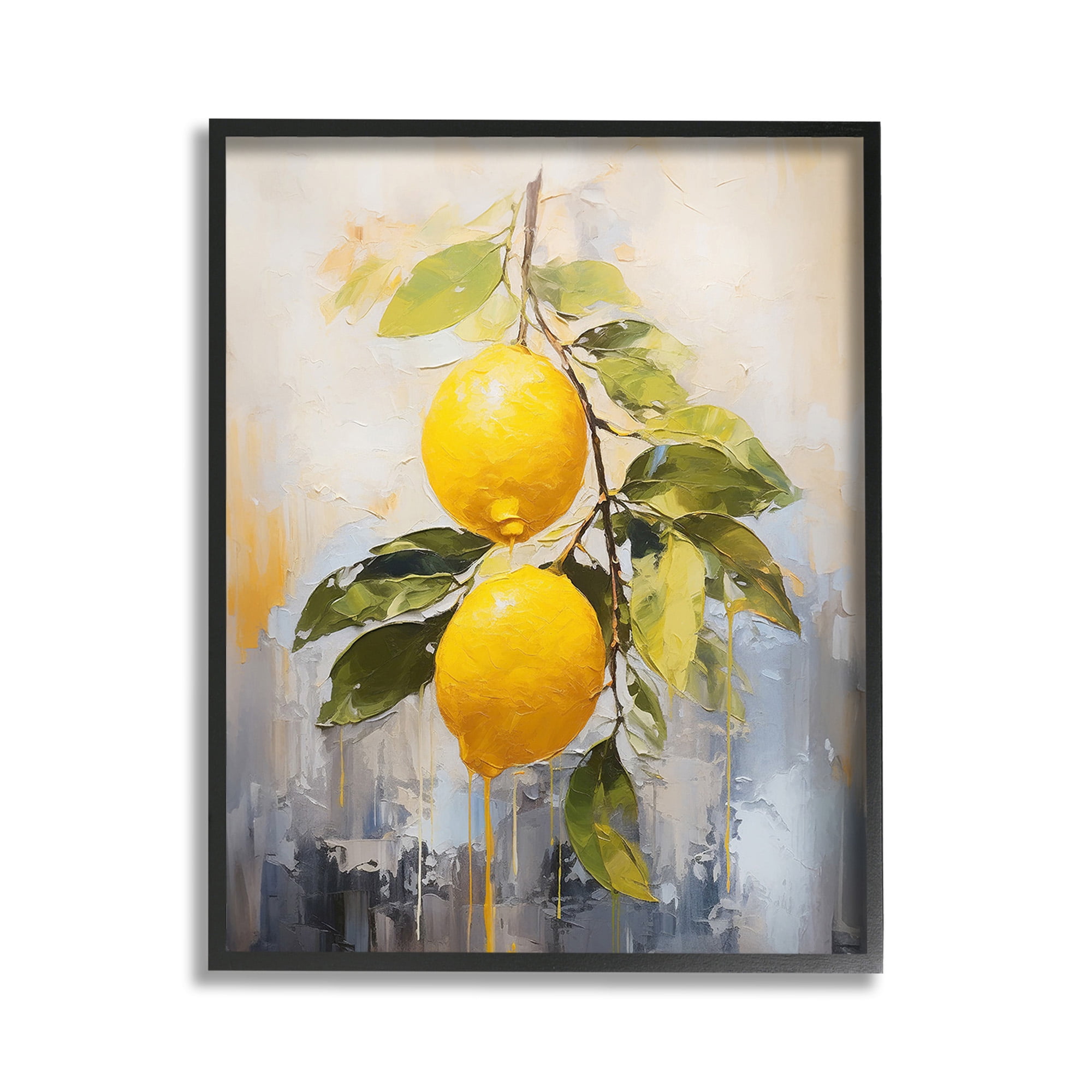 Stupell Industries Abstract Lemon Branch Food & Beverage Painting Black Framed Art Print Wall Art, 11 x 14