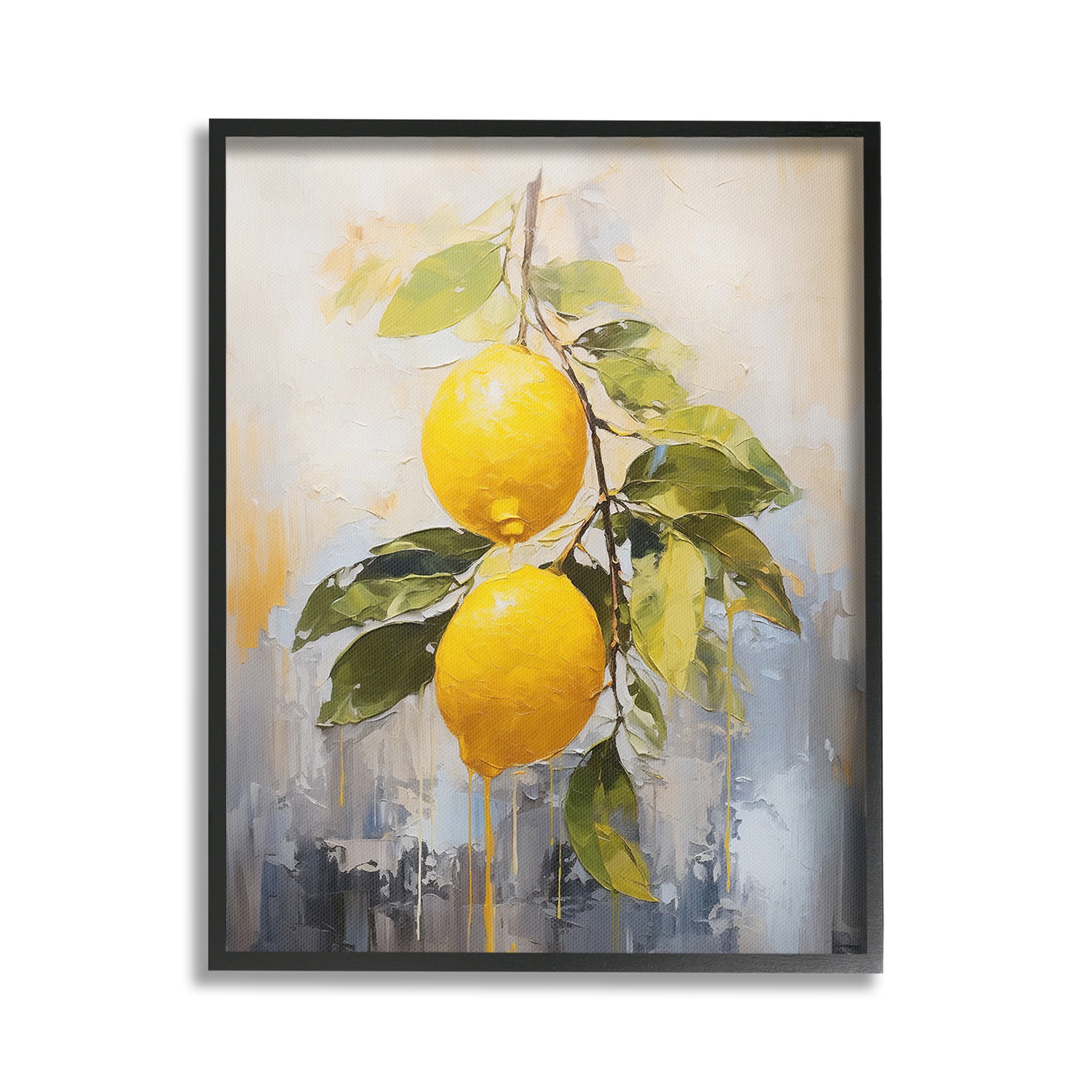 Stupell Industries Abstract Lemon Branch Food & Beverage Painting Black Framed Art Print Wall Art, 16 x 20