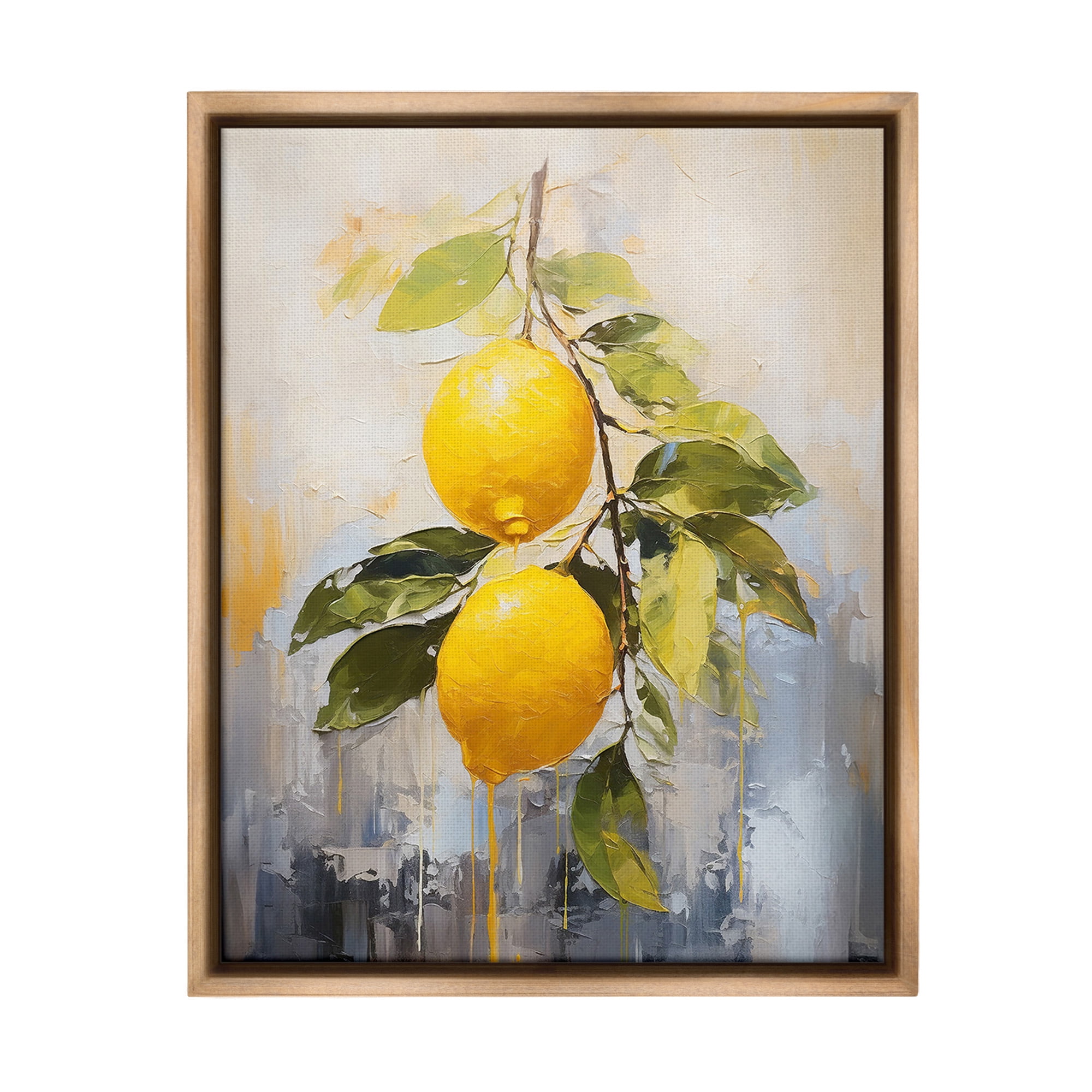 Stupell Industries Abstract Lemon Branch Food & Beverage Painting Brown Floater Framed Canvas Art Print Wall Art, 17 x 21