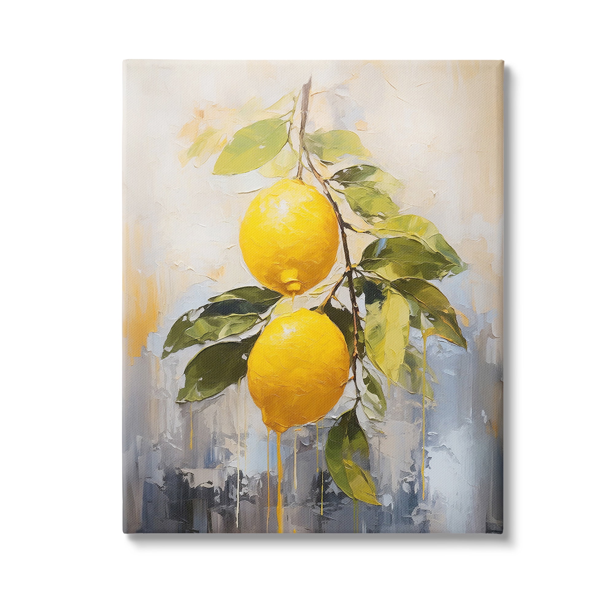 Stupell Industries Abstract Lemon Branch Food & Beverage Painting Gallery Wrapped Canvas Art Print Wall Art, 24 x 30