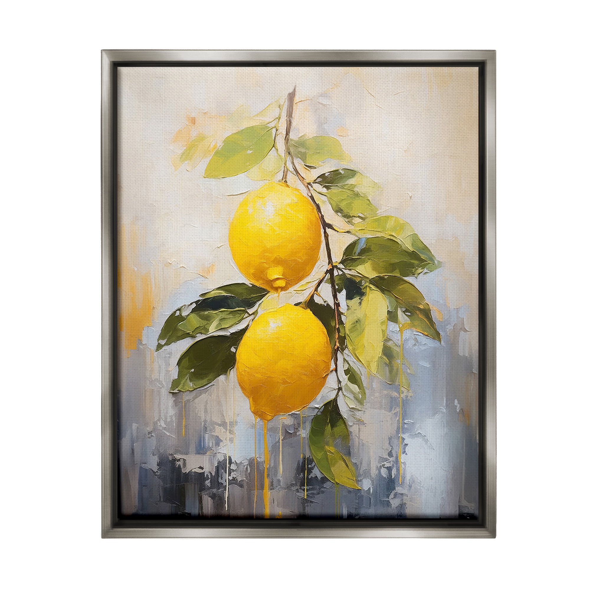 Stupell Industries Abstract Lemon Branch Food & Beverage Painting Gray Floater Framed Canvas Art Print Wall Art, 17 x 21