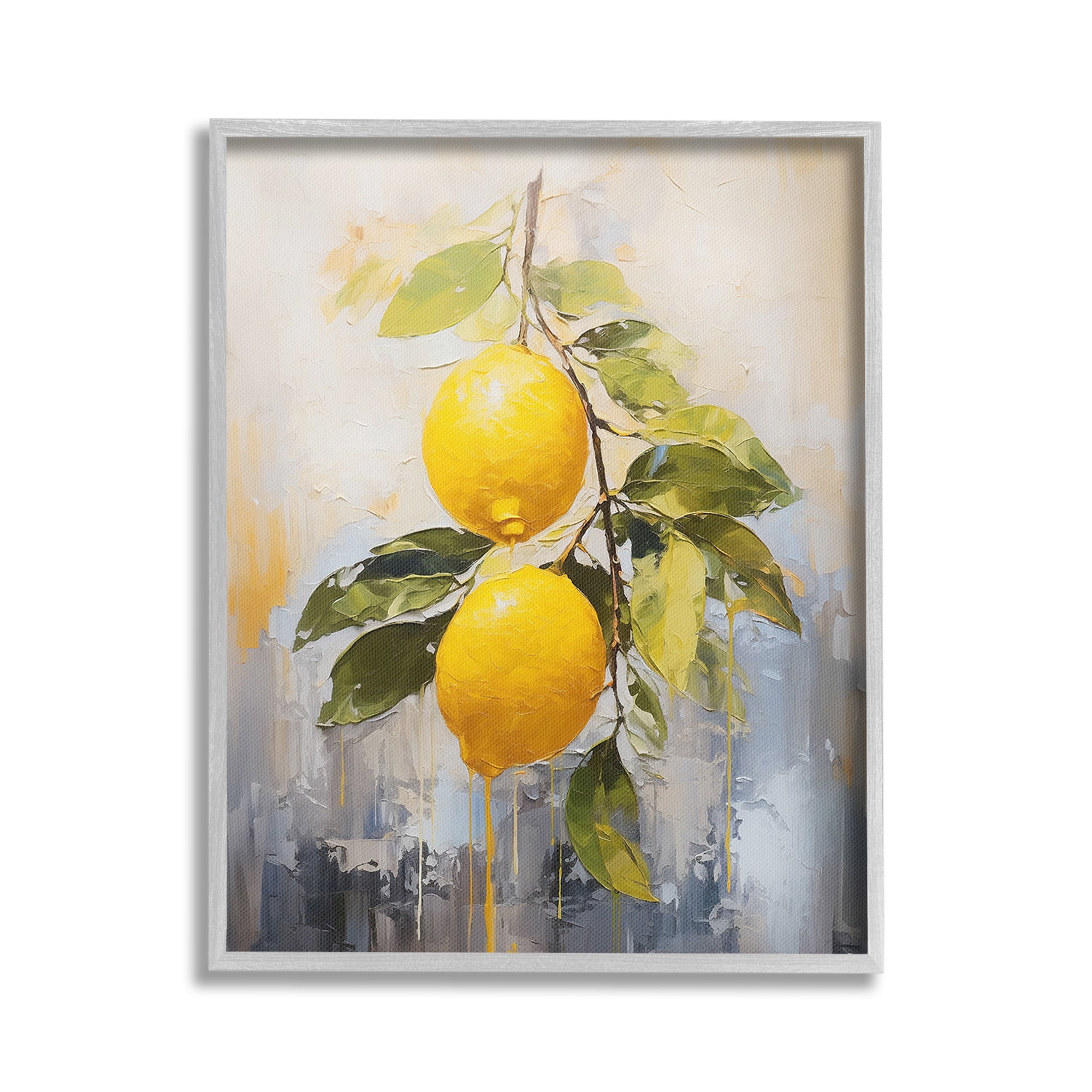 Stupell Industries Abstract Lemon Branch Food & Beverage Painting Gray Framed Art Print Wall Art, 16 x 20