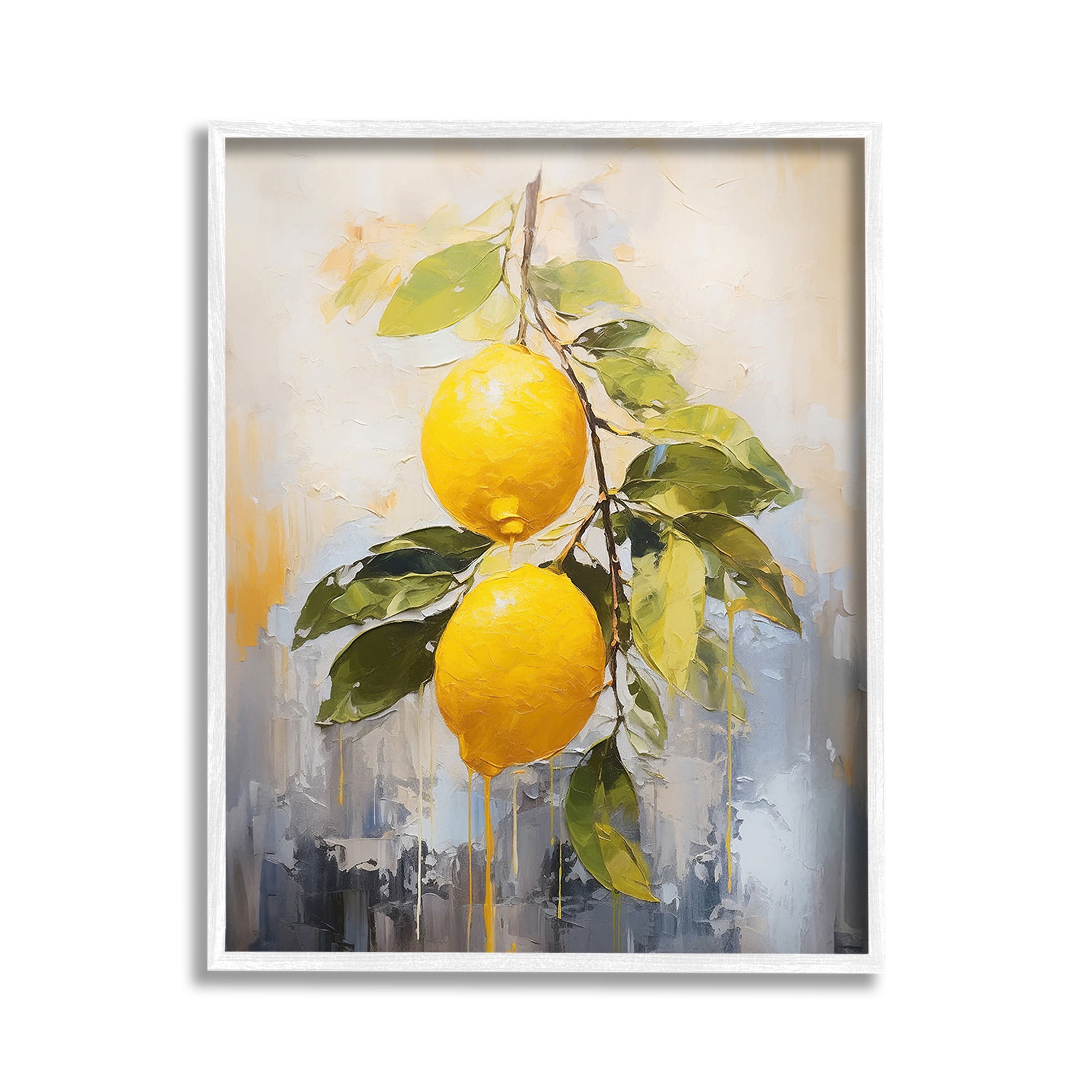 Stupell Industries Abstract Lemon Branch Food & Beverage Painting White Framed Art Print Wall Art, 11 x 14