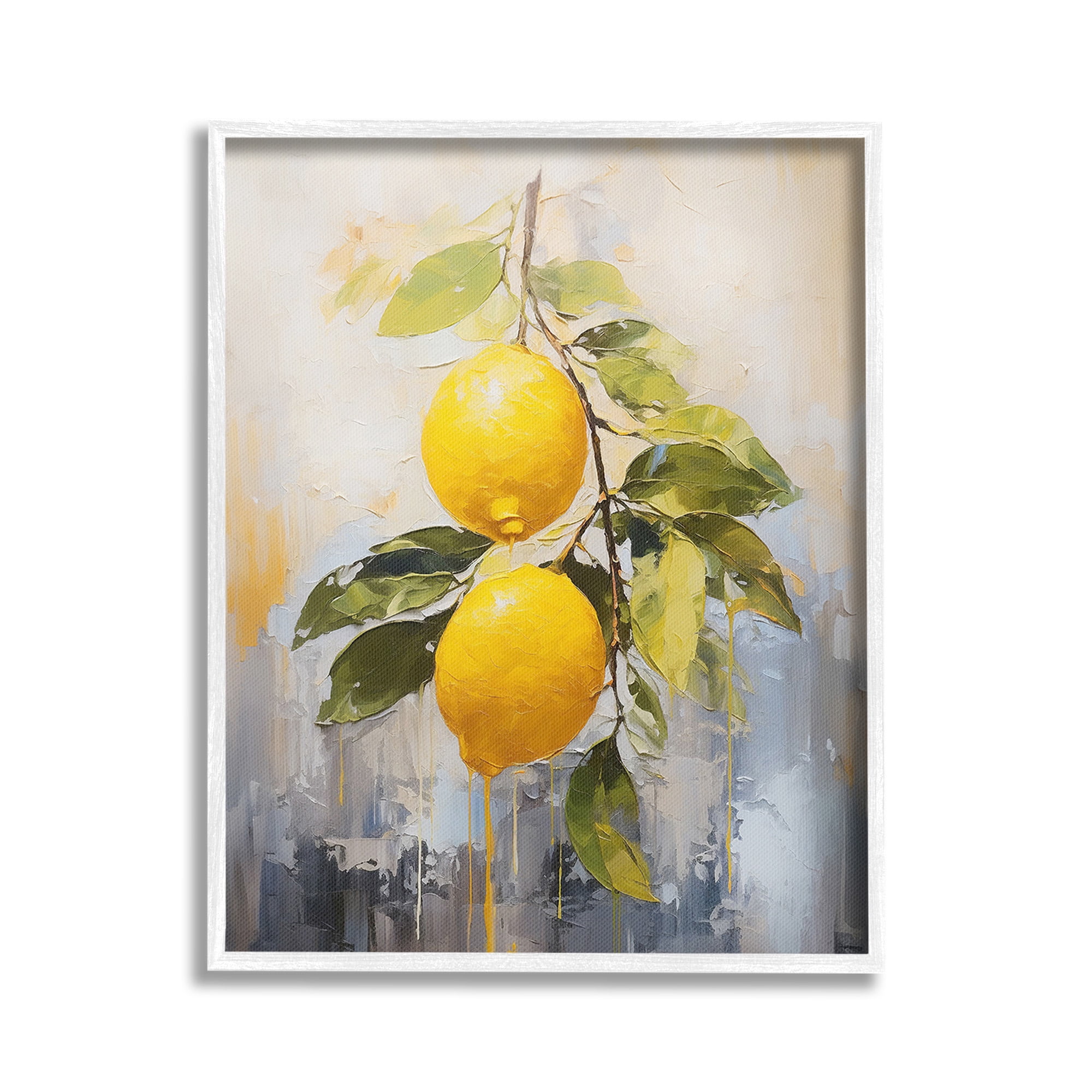 Stupell Industries Abstract Lemon Branch Food & Beverage Painting White Framed Art Print Wall Art, 24 x 30