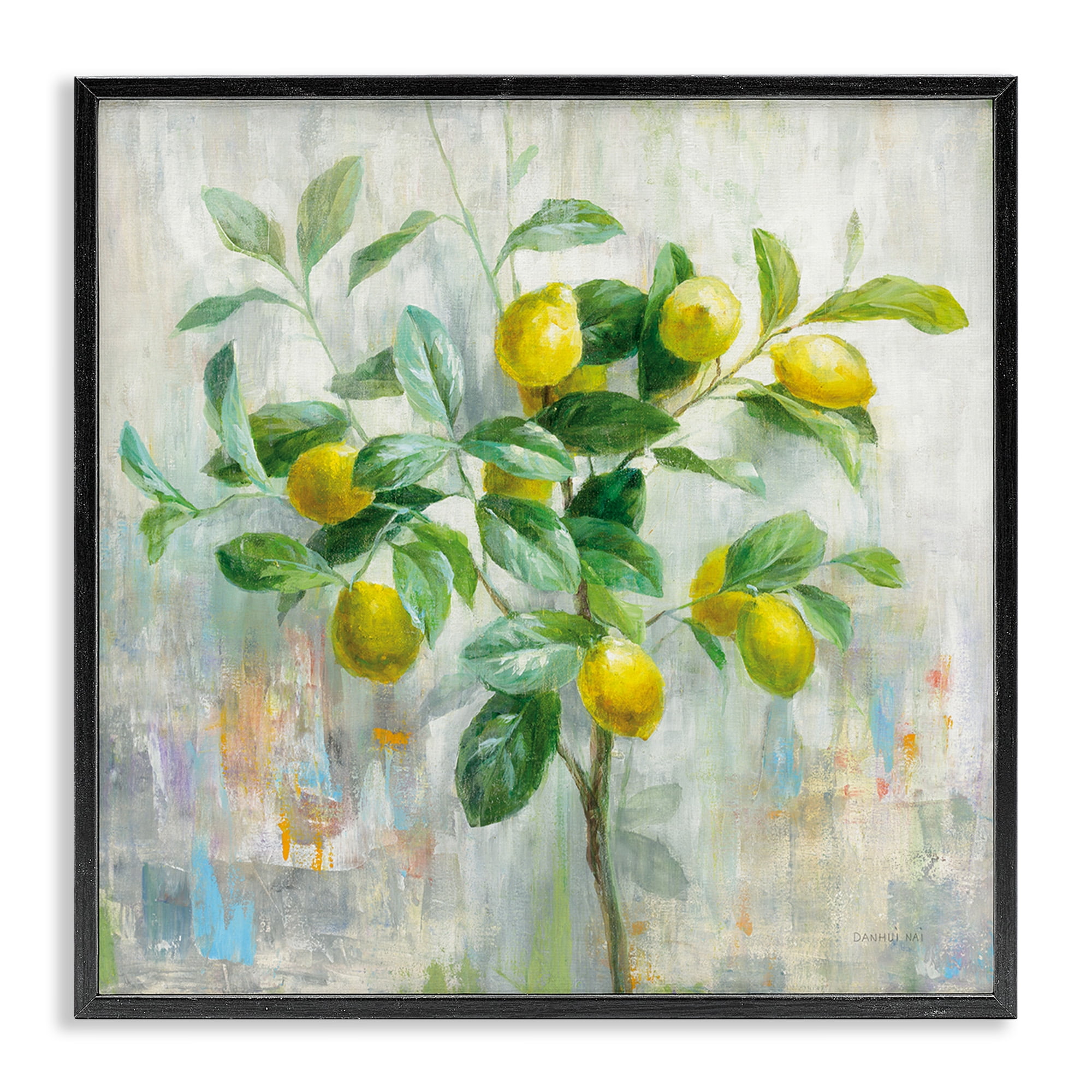 Stupell Industries Abstract Lemon Tree Branch Food & Beverage Painting Black Framed Art Print Wall Art, 17 x 17