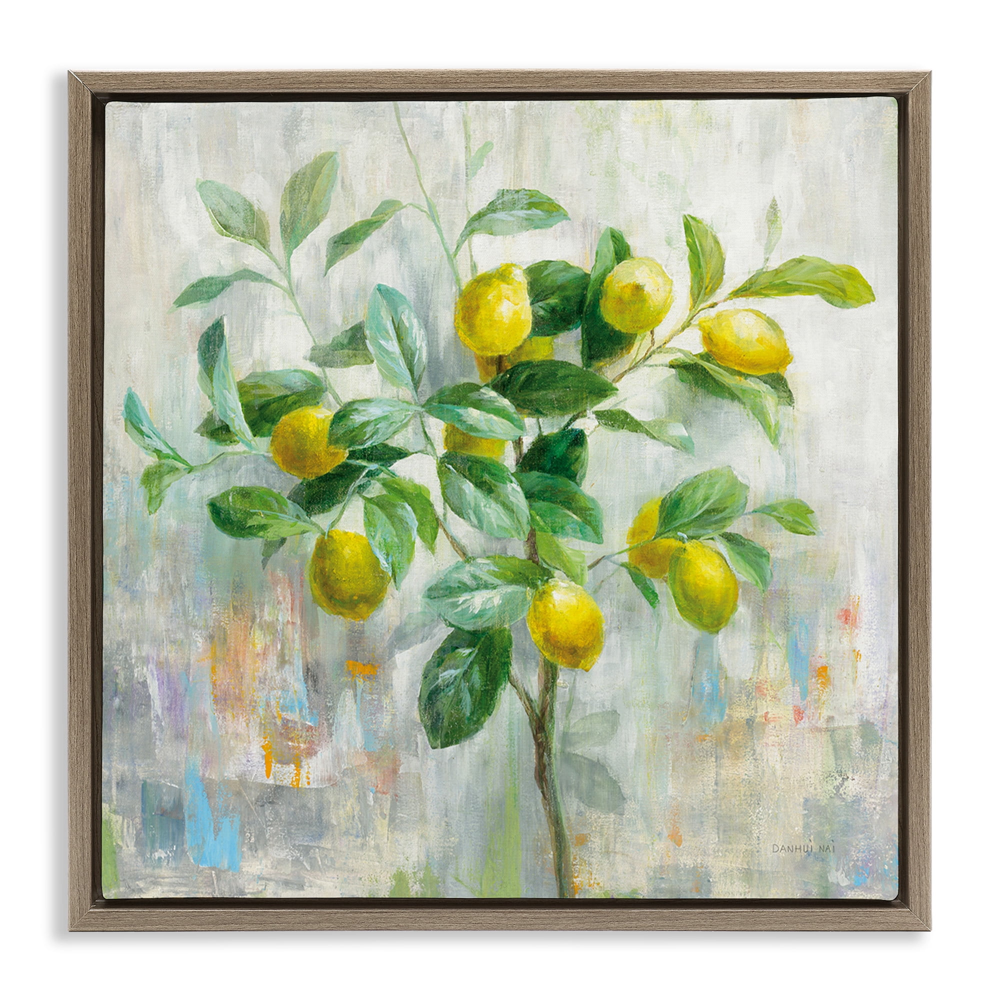 Stupell Industries Abstract Lemon Tree Branch Food & Beverage Painting Brown Floater Framed Canvas Art Print Wall Art, 25 x 25