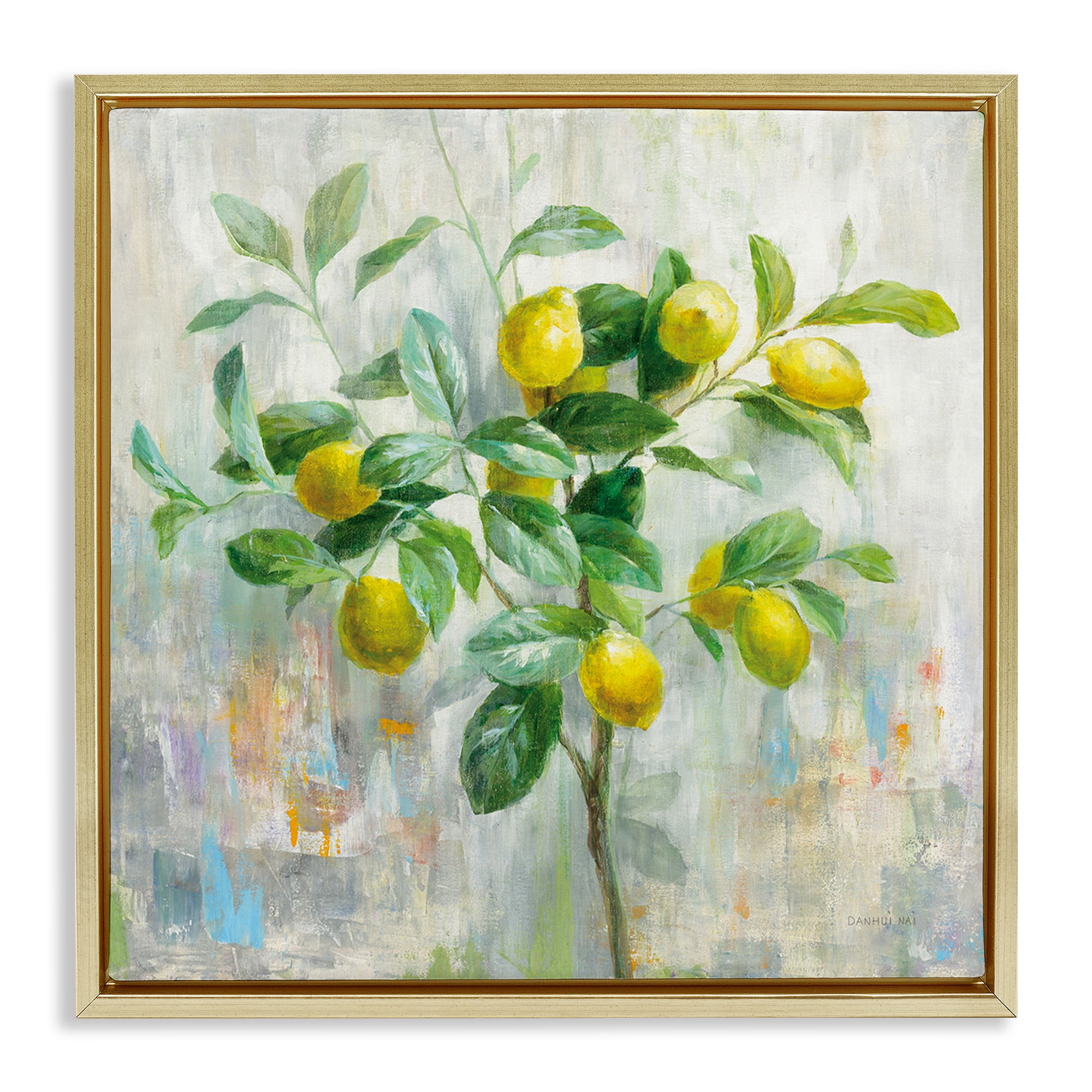 Stupell Industries Abstract Lemon Tree Branch Food & Beverage Painting Gold Floater Framed Canvas Art Print Wall Art, 25 x 25
