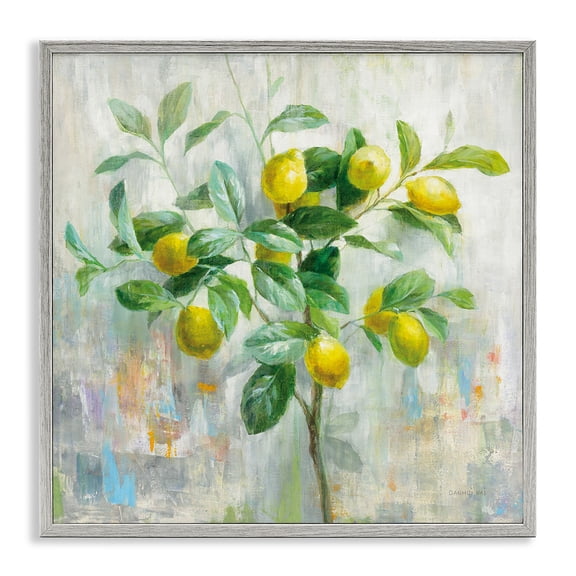 Stupell Industries Abstract Lemon Tree Branch Food & Beverage Painting Gray Framed Art Print Wall Art, 12 x 12