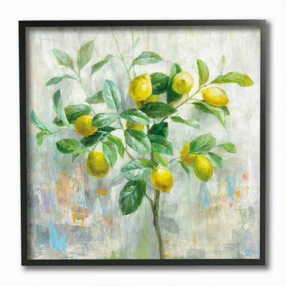 Stupell Industries Abstract Lemon Tree Branch Fruit Multicolor Painting Framed Wall Art Design by Danhui Nai, 12" x 12", Black Framed