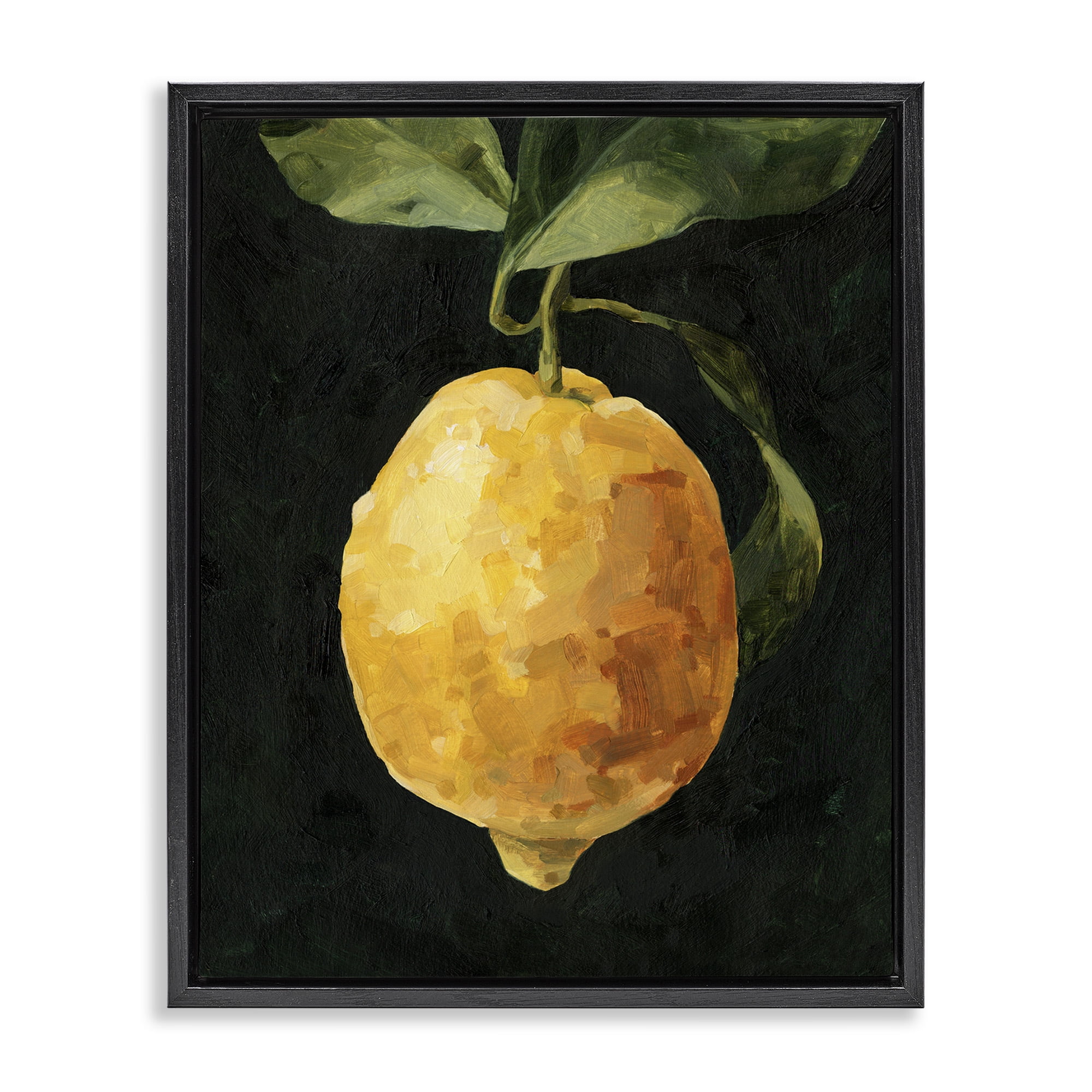 Stupell Industries Abstract Lemon on Vine Food & Beverage Painting Black Floater Framed Canvas Art Print Wall Art, 25 x 31