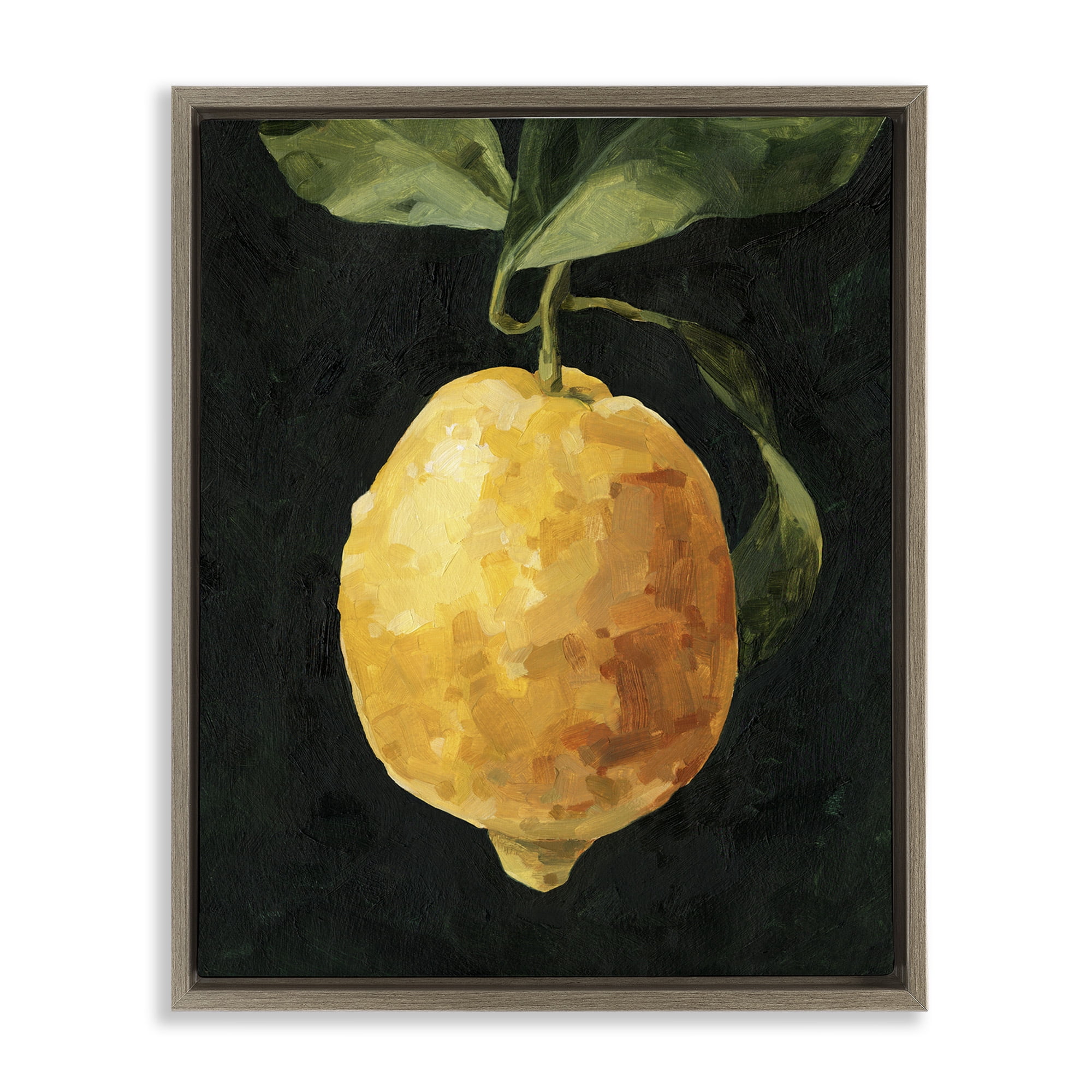 Stupell Industries Abstract Lemon on Vine Food & Beverage Painting Brown Floater Framed Canvas Art Print Wall Art, 17 x 21