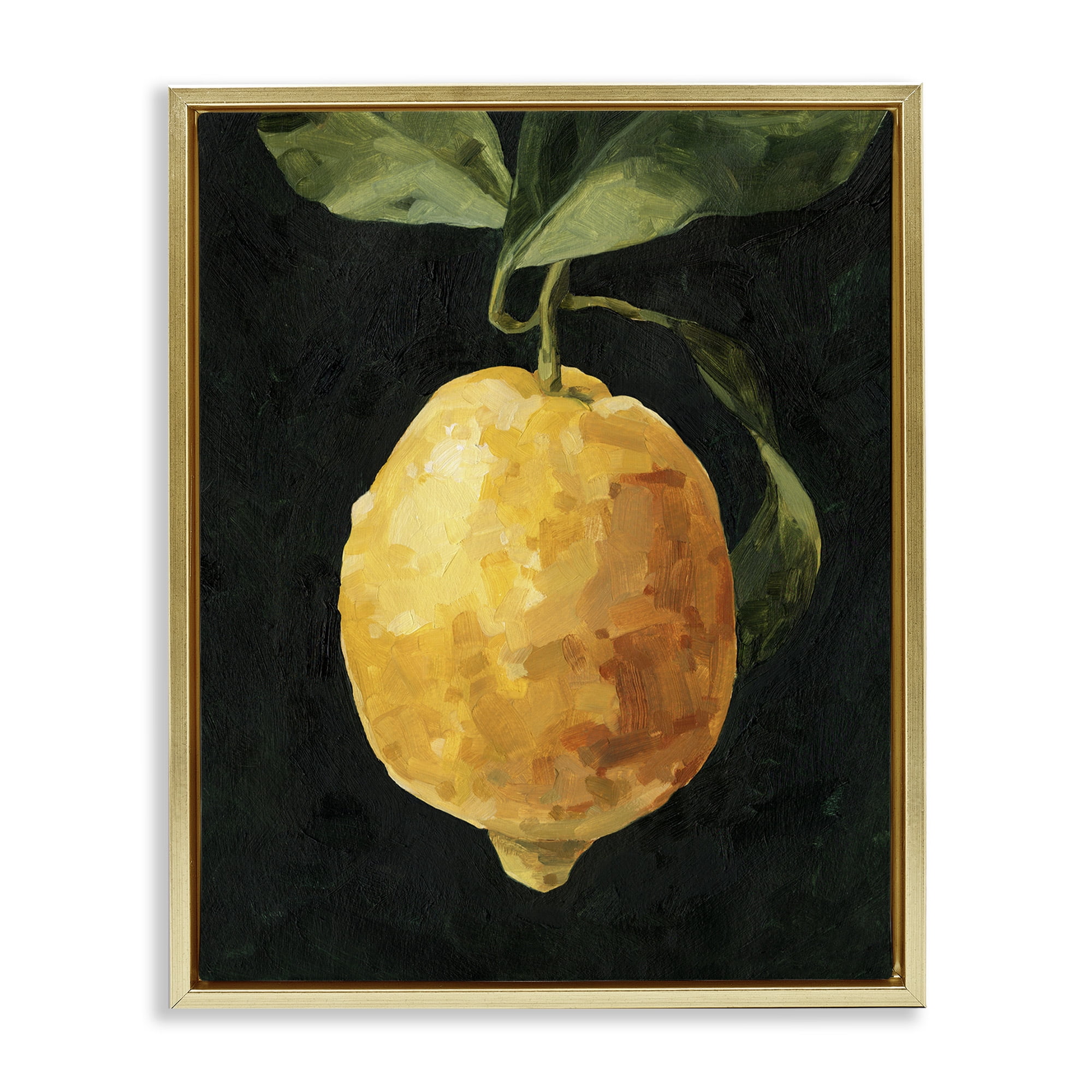 Stupell Industries Abstract Lemon on Vine Food & Beverage Painting Gold Floater Framed Canvas Art Print Wall Art, 17 x 21