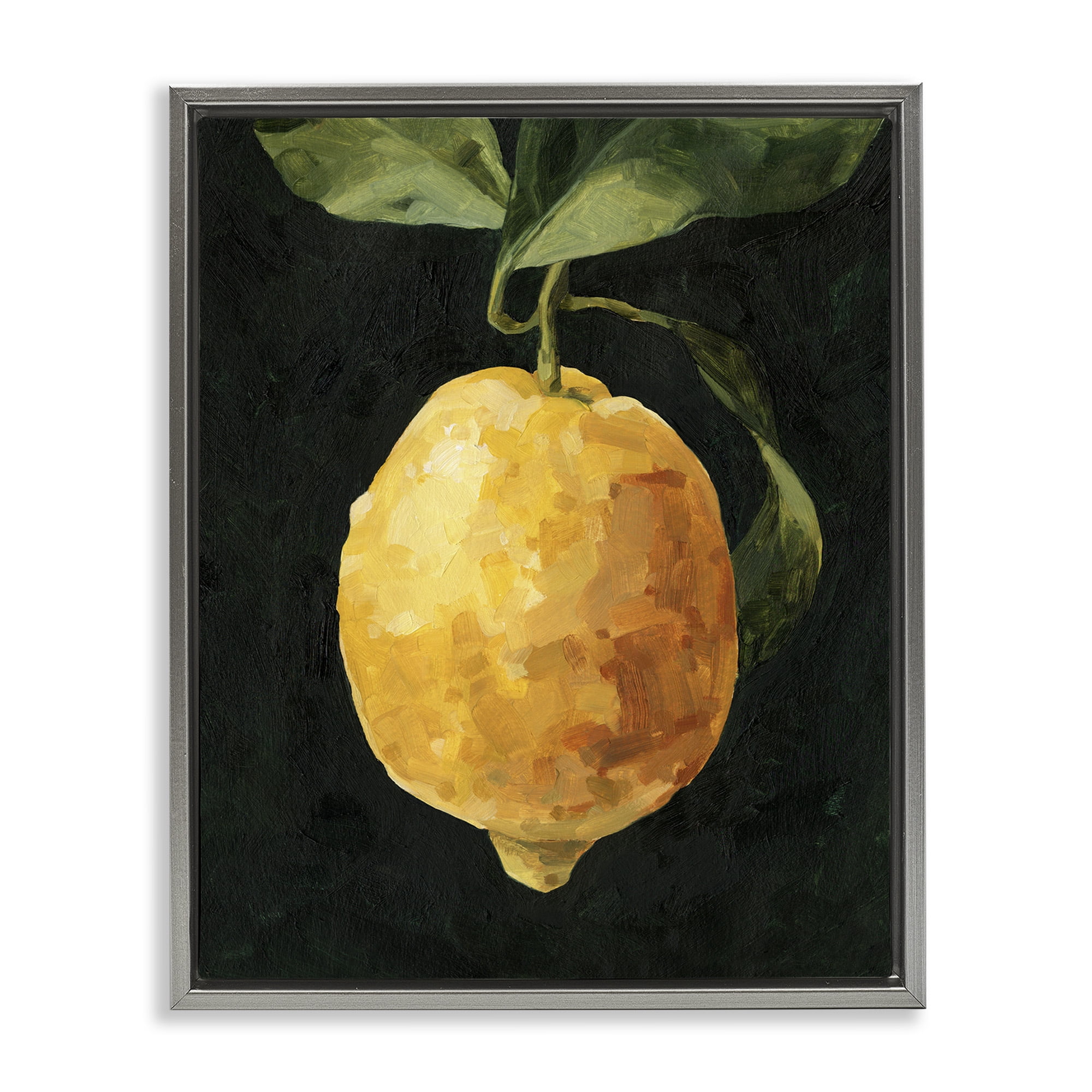 Stupell Industries Abstract Lemon on Vine Food & Beverage Painting Gray Floater Framed Canvas Art Print Wall Art, 17 x 21
