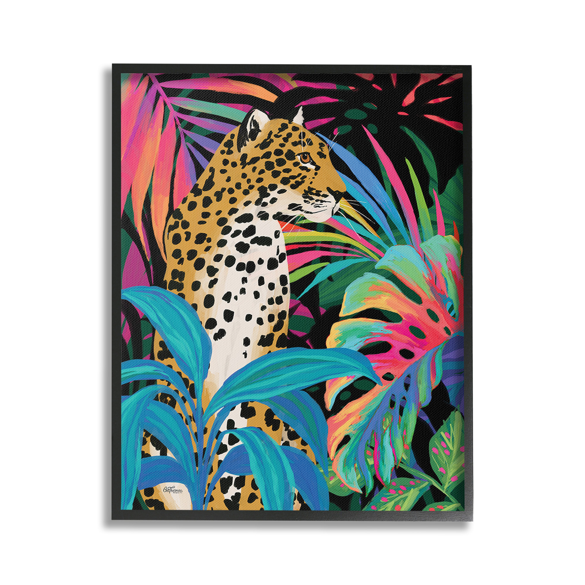 Stupell Industries Abstract Leopard & Leaves Animals & Insects Painting Black Framed Art Print Wall Art, 16 x 20