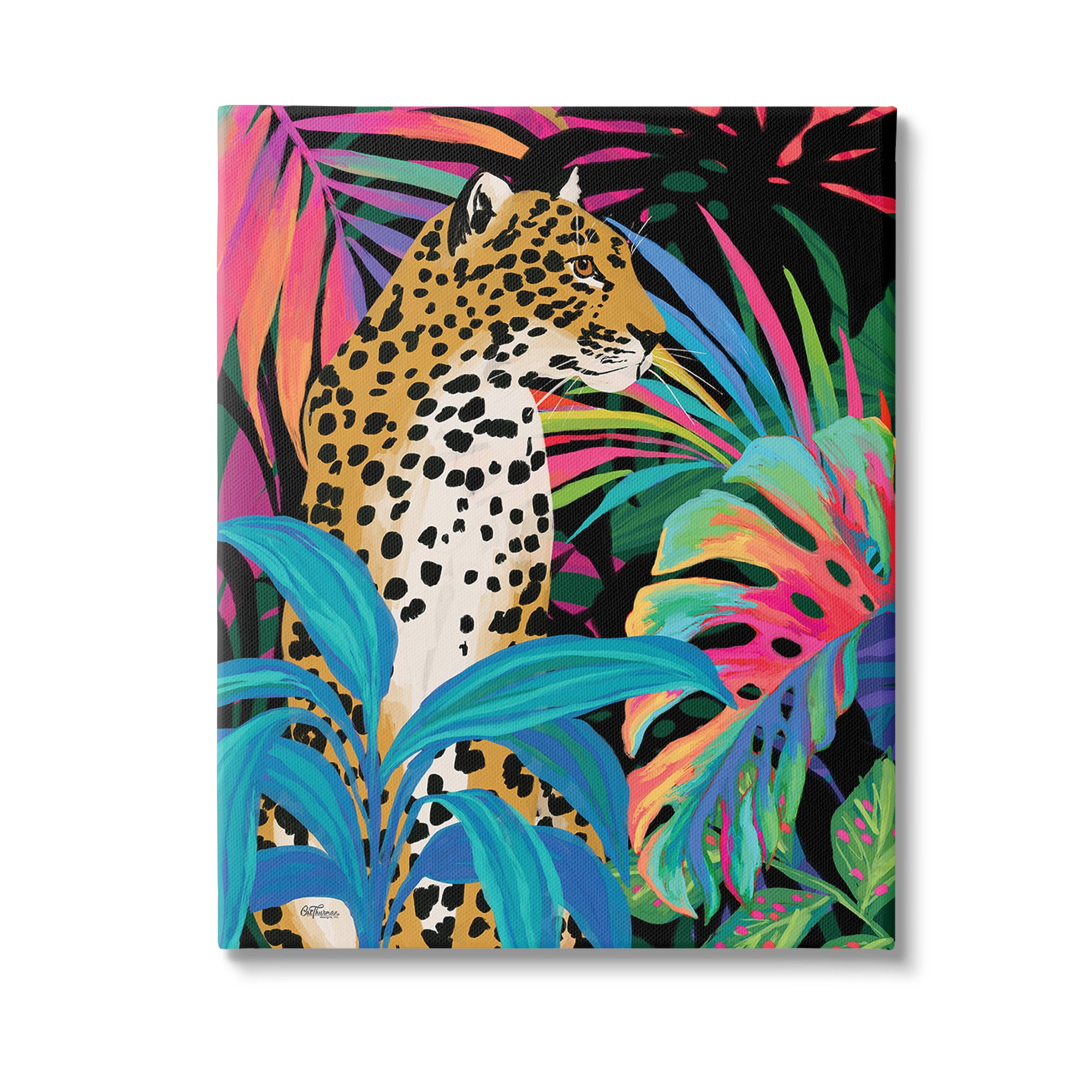 Stupell Industries Abstract Leopard & Leaves Animals & Insects Painting Gallery Wrapped Canvas Art Print Wall Art, 24 x 30
