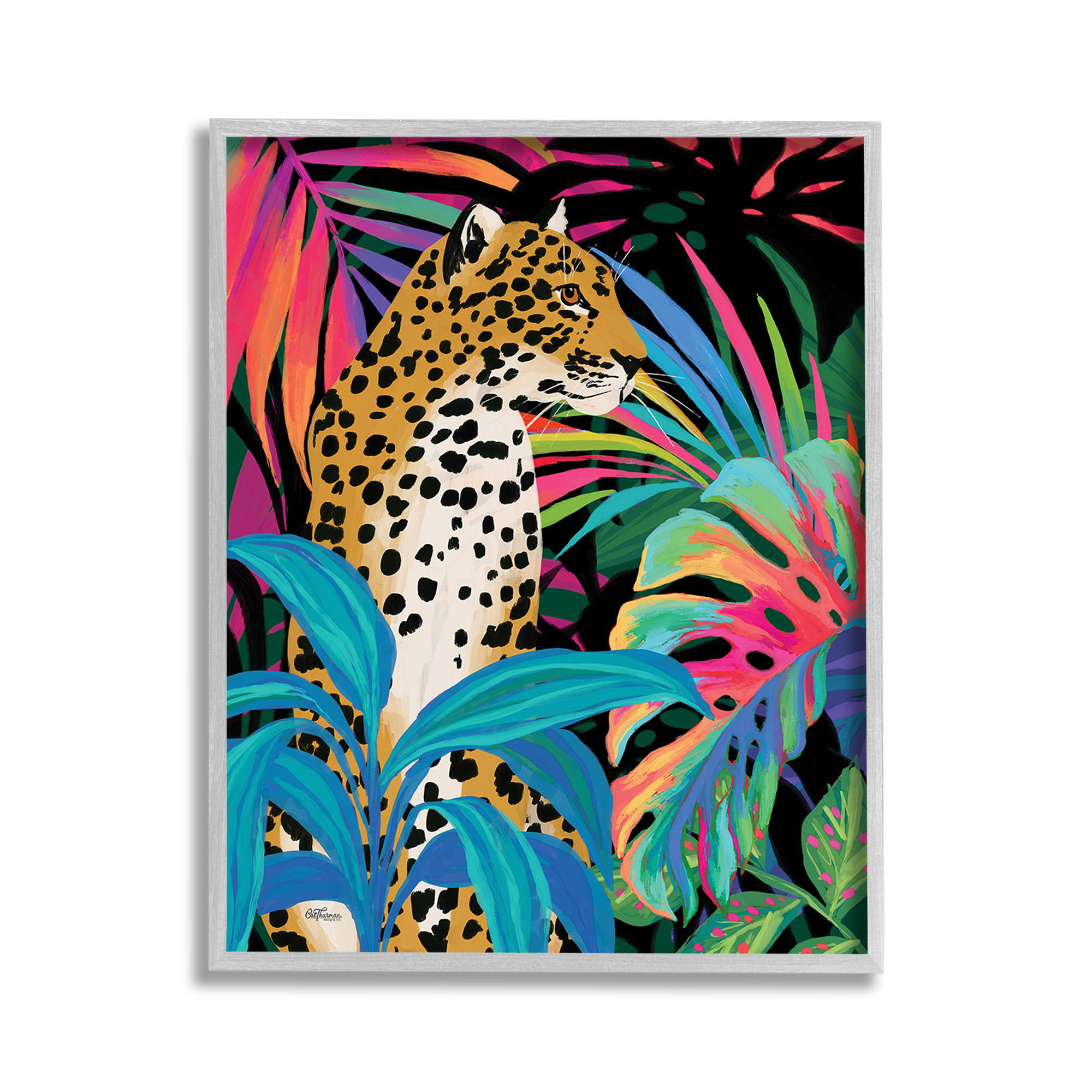 Stupell Industries Abstract Leopard & Leaves Animals & Insects Painting Gray Framed Art Print Wall Art, 11 x 14