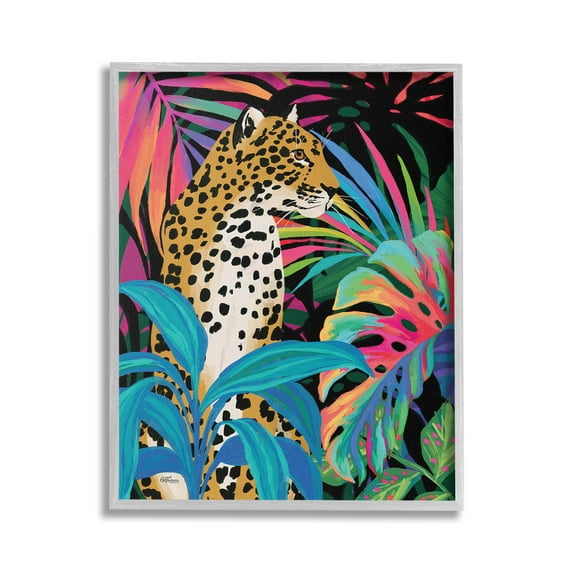 Stupell Industries Abstract Leopard & Leaves Animals & Insects Painting Gray Framed Art Print Wall Art, 24 x 30