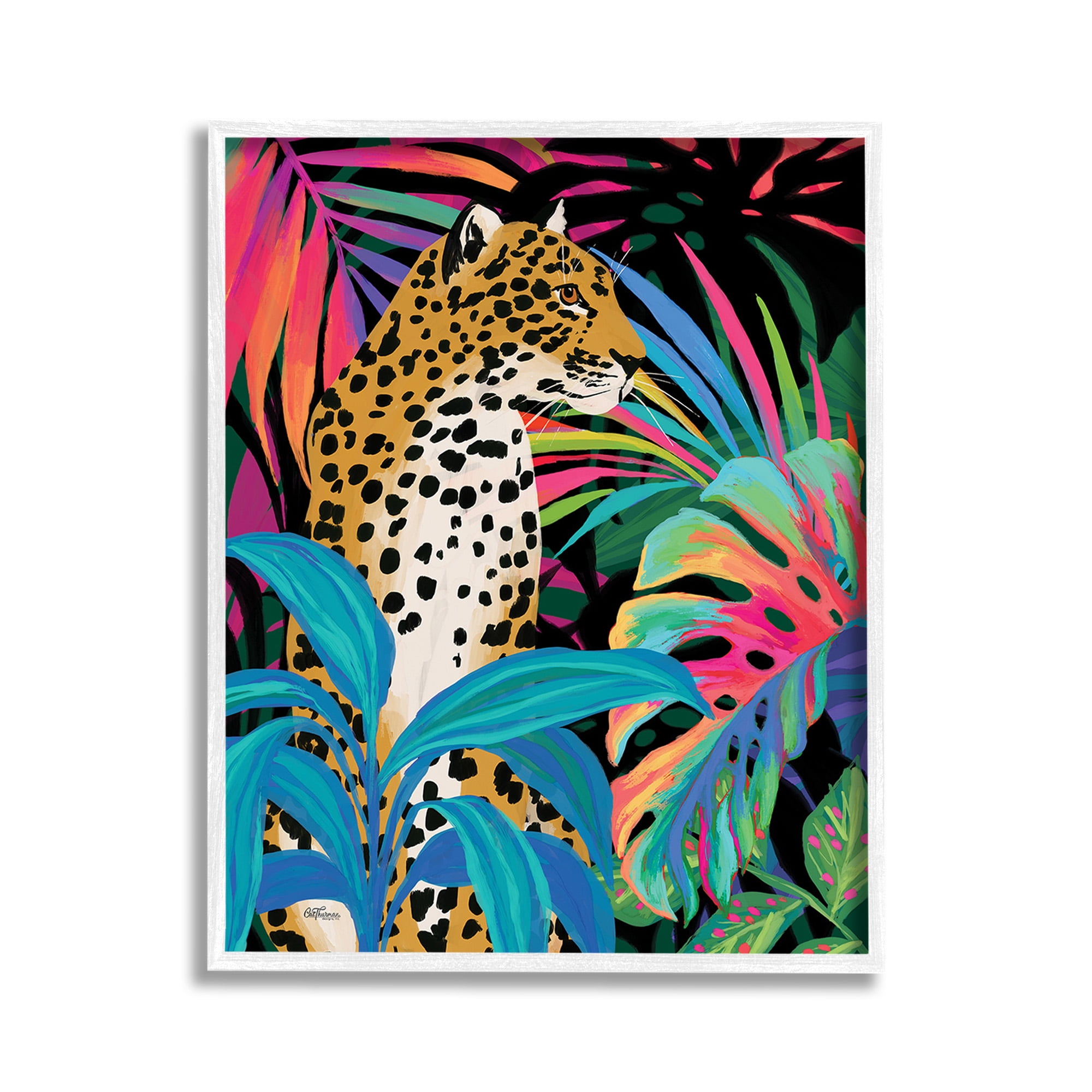 Stupell Industries Abstract Leopard & Leaves Animals & Insects Painting White Framed Art Print Wall Art, 11 x 14
