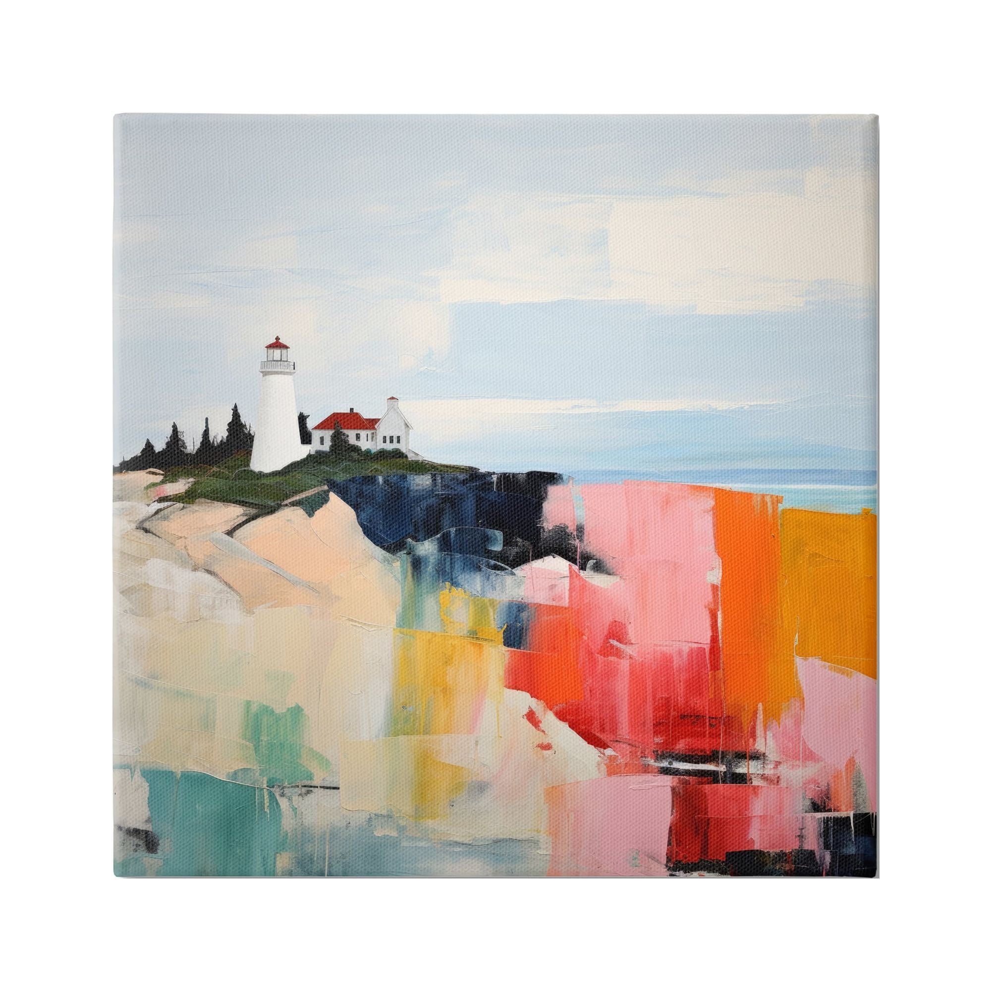 Stupell Industries Abstract Lighthouse View Landscape Painting Gallery Wrapped Canvas Art Print Wall Art, 36 x 36