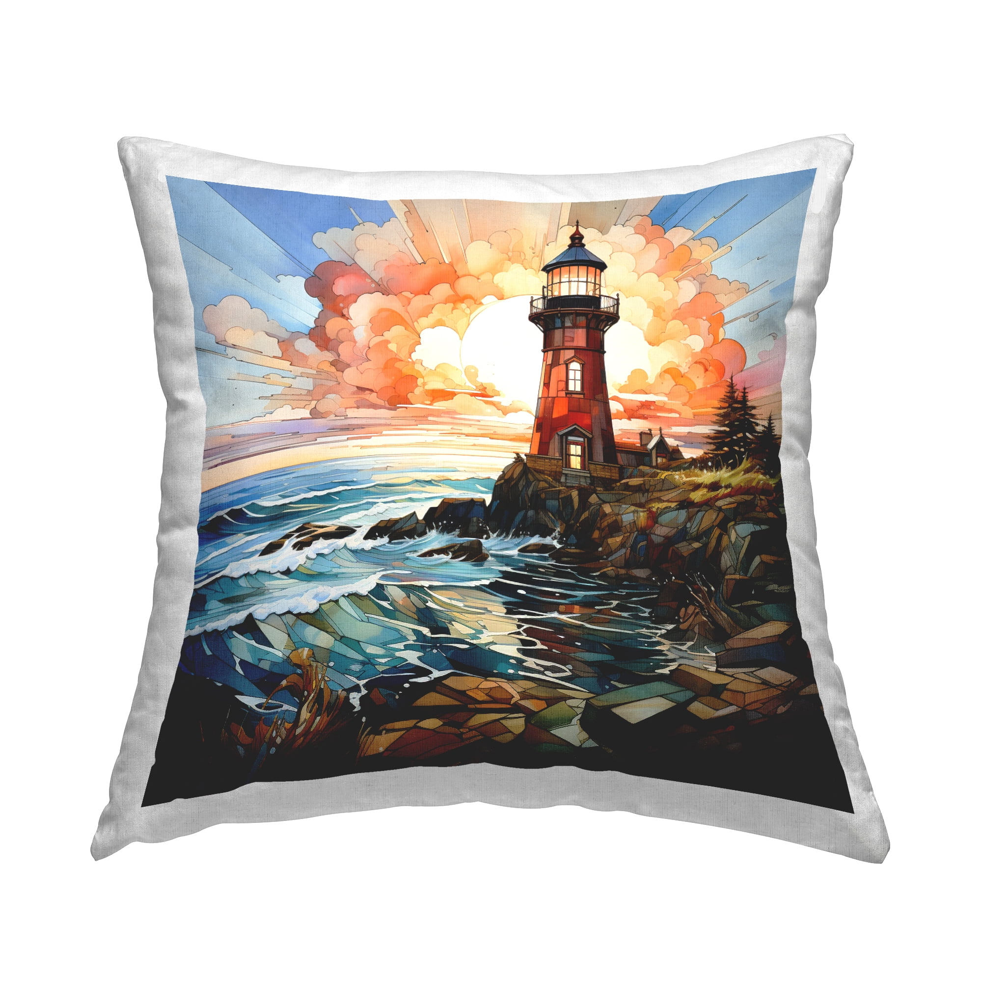 Stupell Industries Abstract Lighthouse on Cliff Decorative Printed Throw Pillow, 18 x 18
