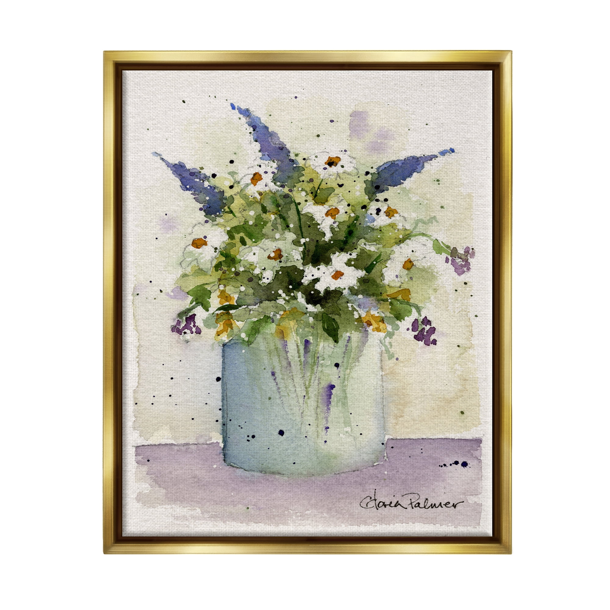 Stupell Industries Abstract Lilac & Daisy Blooms Botanical & Floral Painting Gold Floater Framed Art Print Wall Art