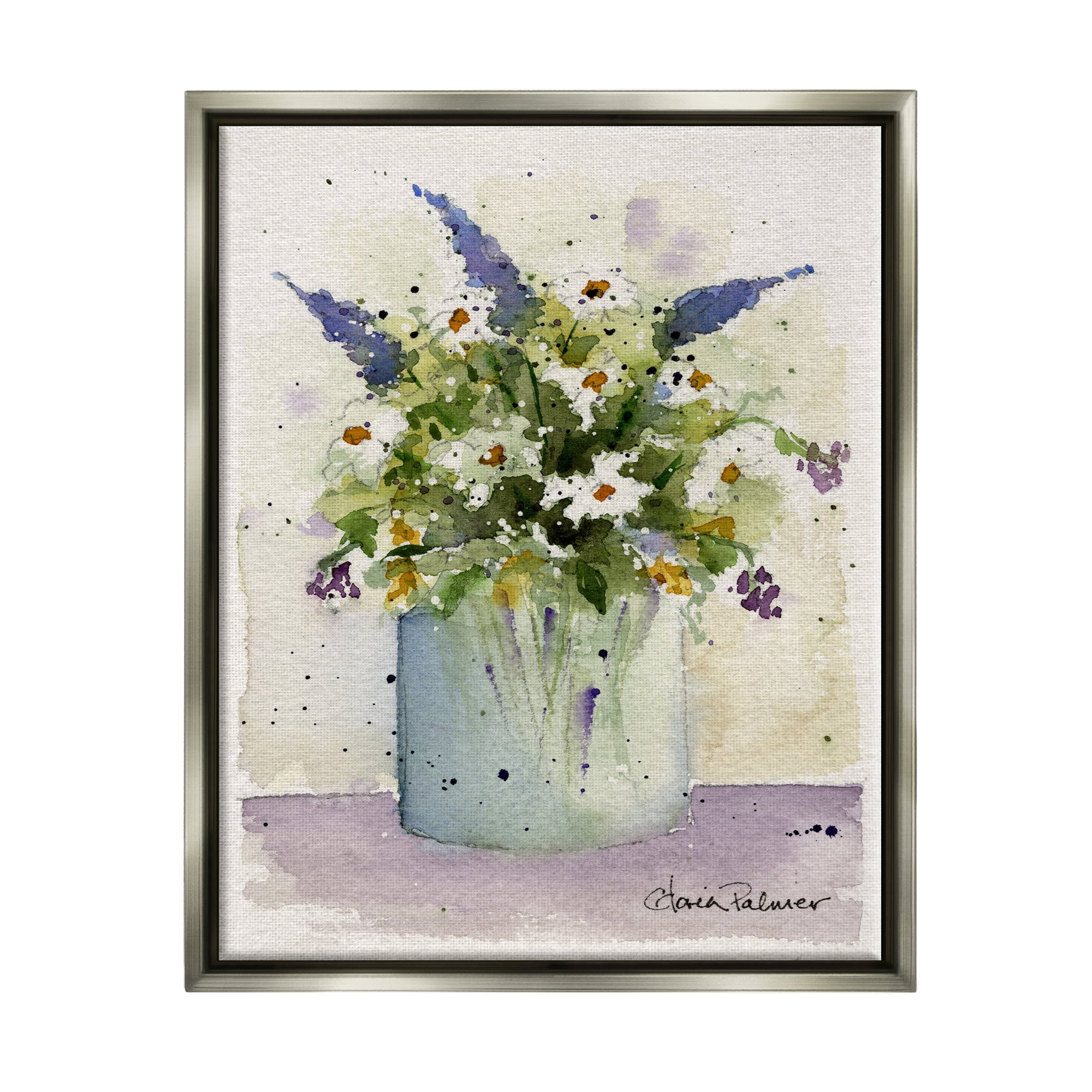 Stupell Industries Abstract Lilac & Daisy Blooms Botanical & Floral Painting Gray Floater Framed Art Print Wall Art