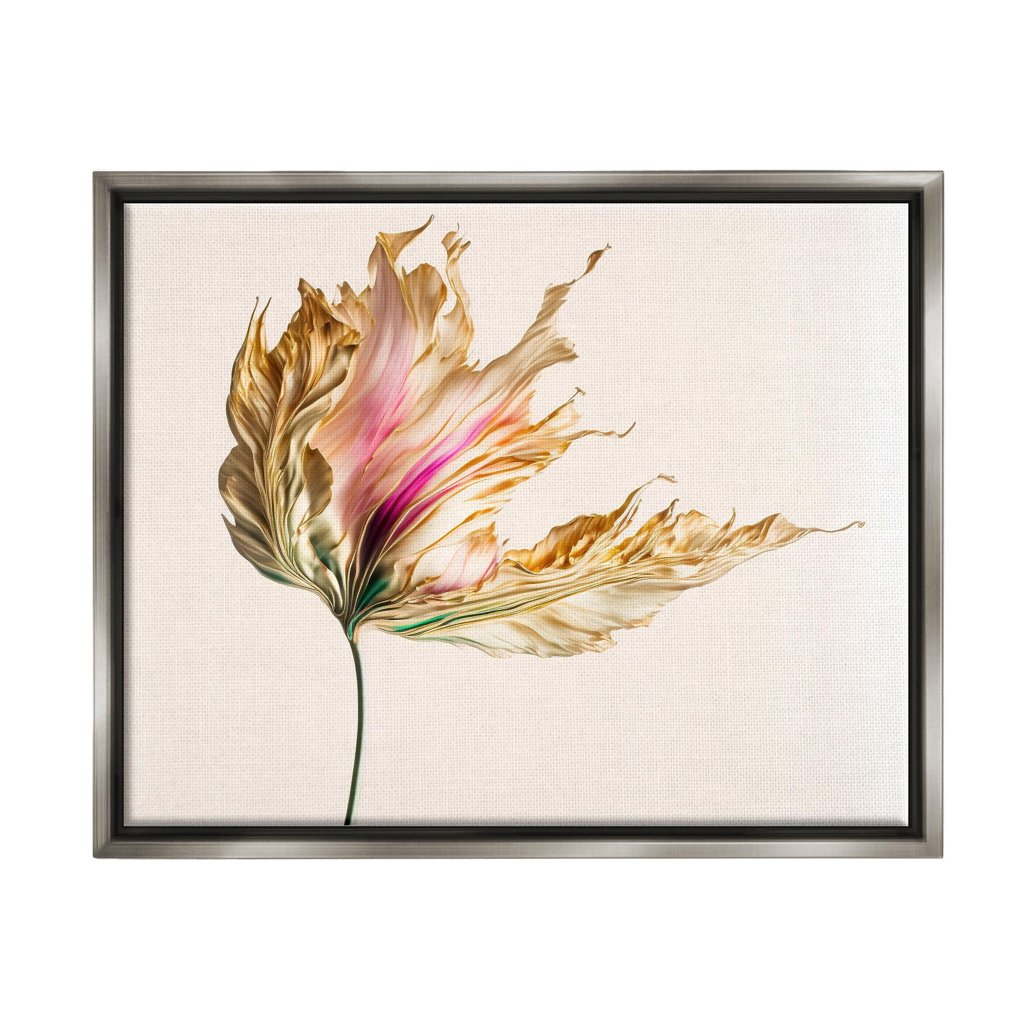 Stupell Industries Abstract Lily Petals Botanical & Floral Painting Gray Floater Framed Canvas Art Print Wall Art, 21 x 17