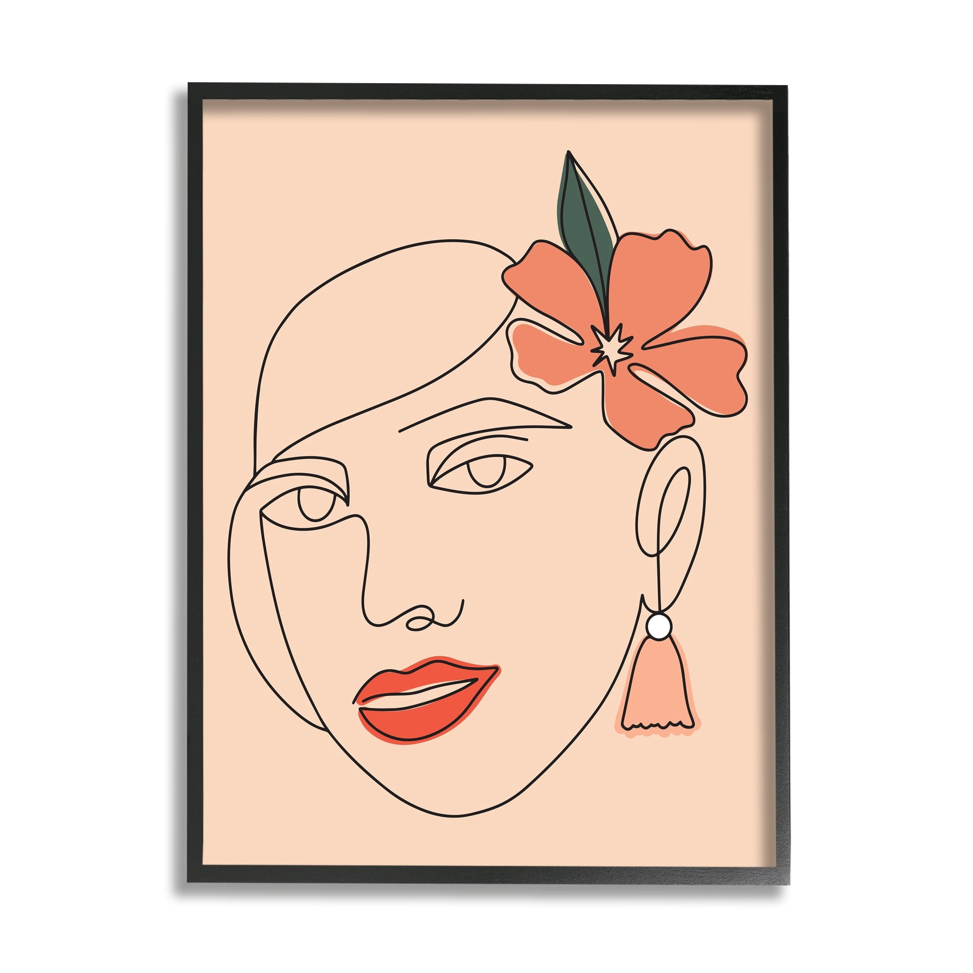 Stupell Industries Abstract Line Doodle Woman Lipstick Flower Blossom Graphic Art Black Framed Art Print Wall Art, Design by Hey Bre! Creative Studio