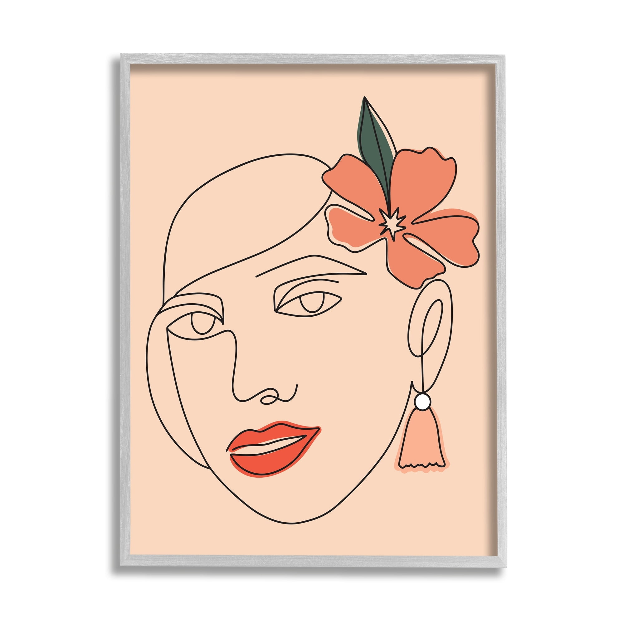 Stupell Industries Abstract Line Doodle Woman Lipstick Flower Blossom Graphic Art Gray Framed Art Print Wall Art, Design by Hey Bre! Creative Studio