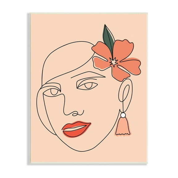Stupell Industries Abstract Line Doodle Woman Lipstick Flower Blossom Graphic Art Unframed Art Print Wall Art, Design by Hey Bre! Creative Studio