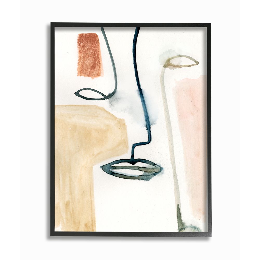 Stupell Industries Abstract Line and Color Block Face Impression Framed Wall Art Design by Victoria Barnes, 11" x 14", Black Framed