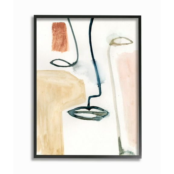 Stupell Industries Abstract Line and Color Block Face Impression Framed Wall Art Design by Victoria Barnes, 11" x 14", Black Framed