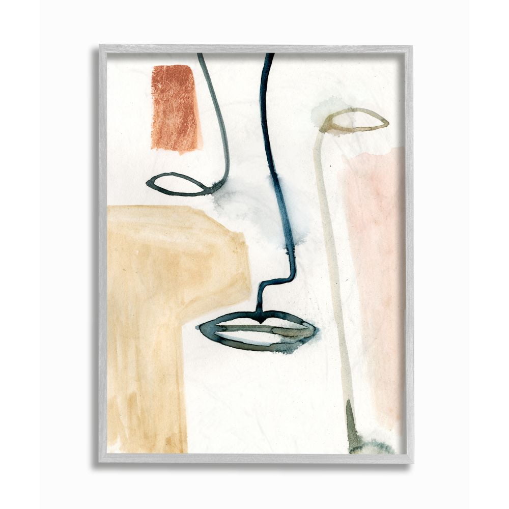 Stupell Industries Abstract Line and Color Block Face Impression Framed Wall Art Design by Victoria Barnes