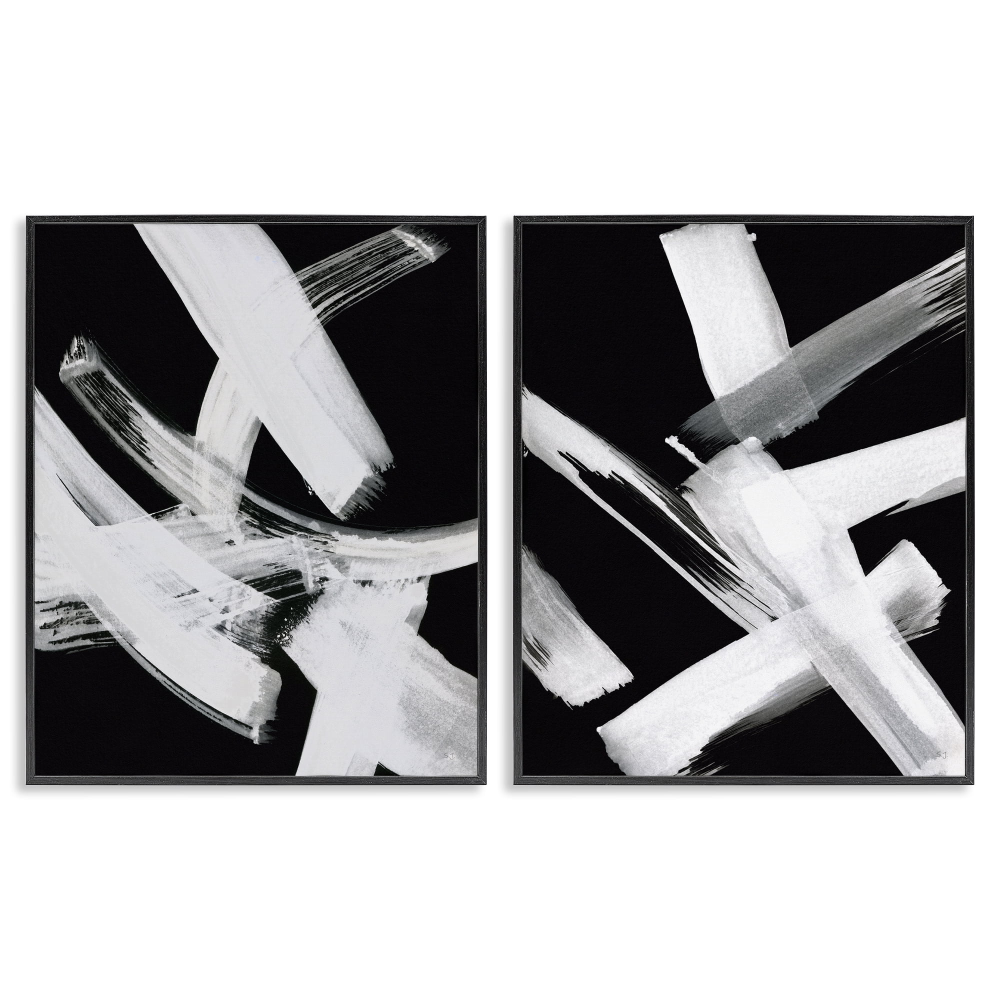 Stupell Industries Abstract Lines White on Black Abstract Painting Black Framed Art Print Wall Art, 11 x 14, Set of 2